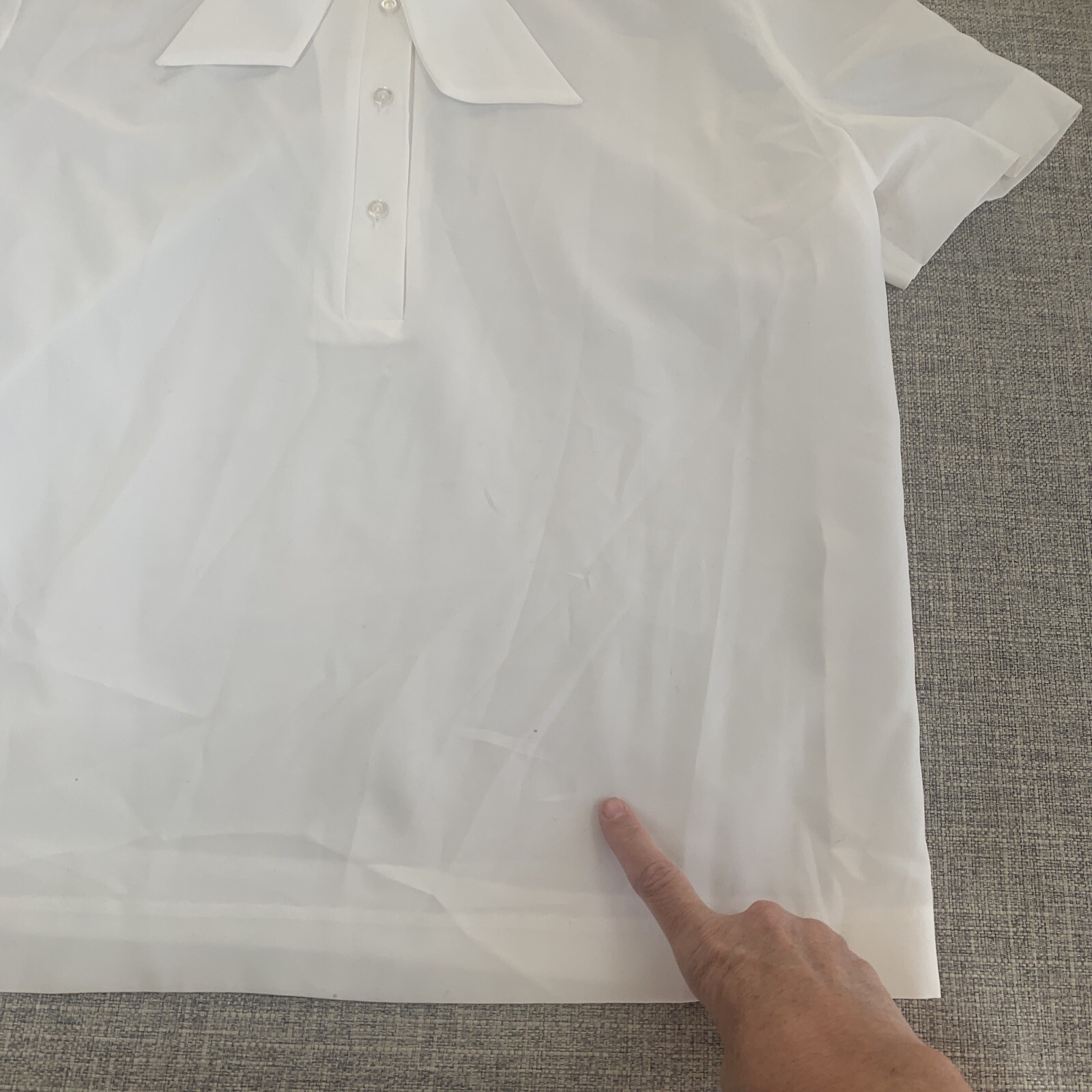 Vintage Donovan-Galvani Of Dallas White Blouse Size 20 BowTie USA *small stain*