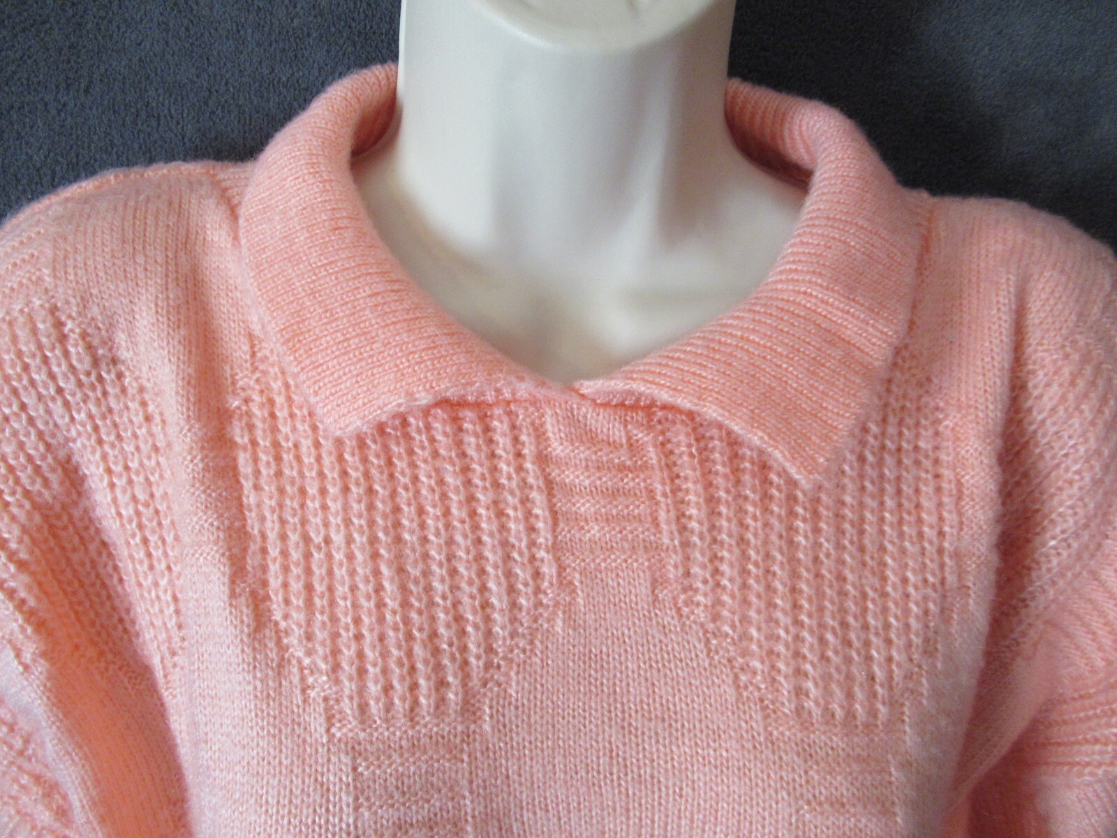 Totally 80’s Vintage Jane Adams Peach Pink Diamond Knit Collared Preppy Sweater