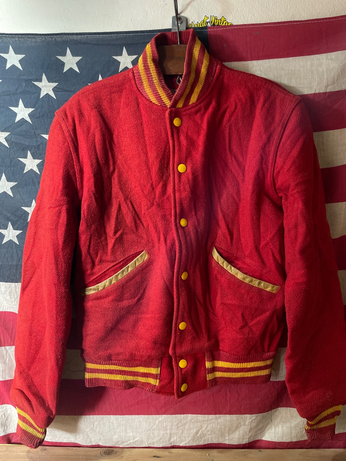 Vintage 1940s–50s Butwin Varsity Jacket “Penn Hills” – Red Wool, Yellow Trim