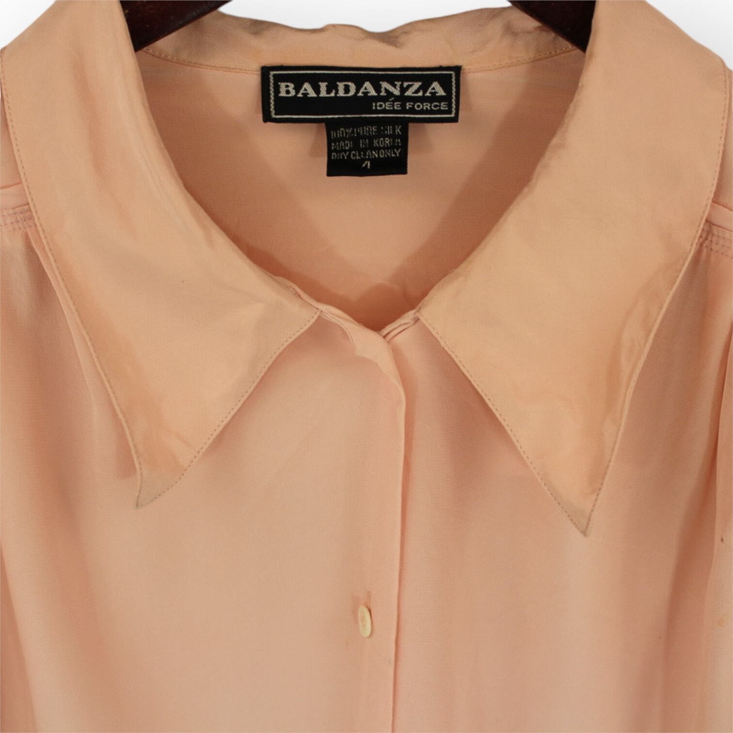 Baldanza Idée Force (S) 100% Silk Blouse Light Pink ShoulderPads 80s Business