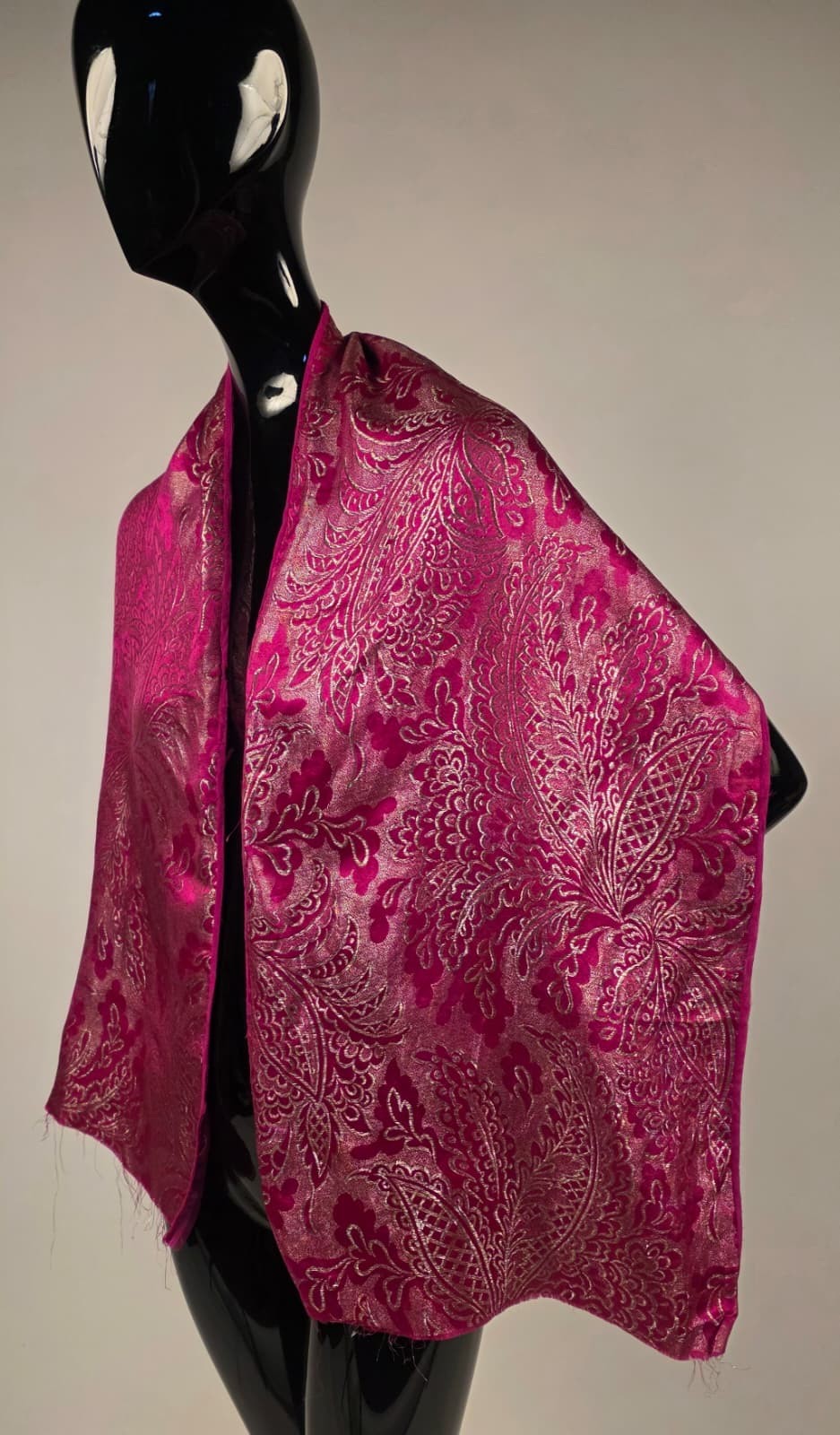ANTIQUE 1920’S PINK METALLIC GOLD LAME SILK SHAWL FOR DRESS