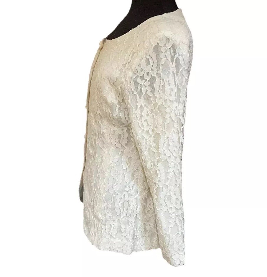 Talbots Donna Ricco Off White Ivory Lace Overlay Jacket 12 Shoulder Pads Vintage