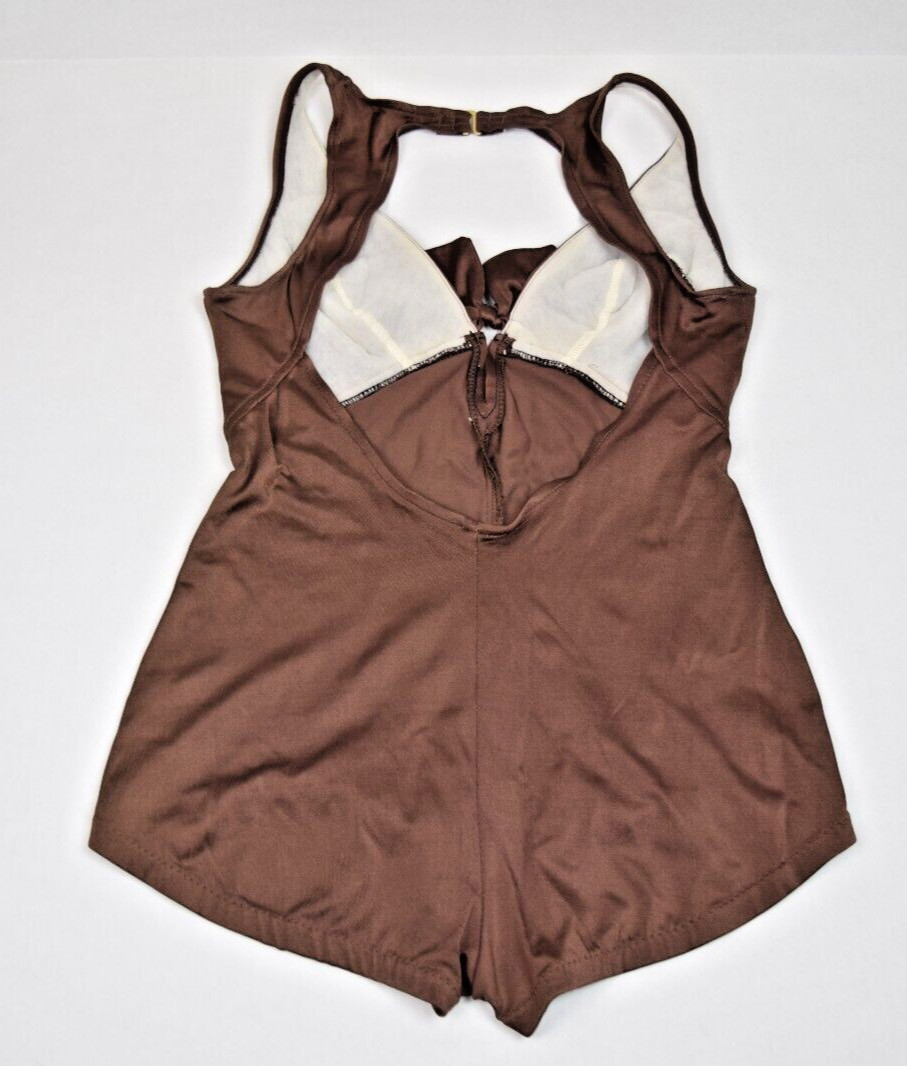 Swimsuit VTG 50s 60s Cole of California Silky Chocolate Brown Back Clasp Sz S/M