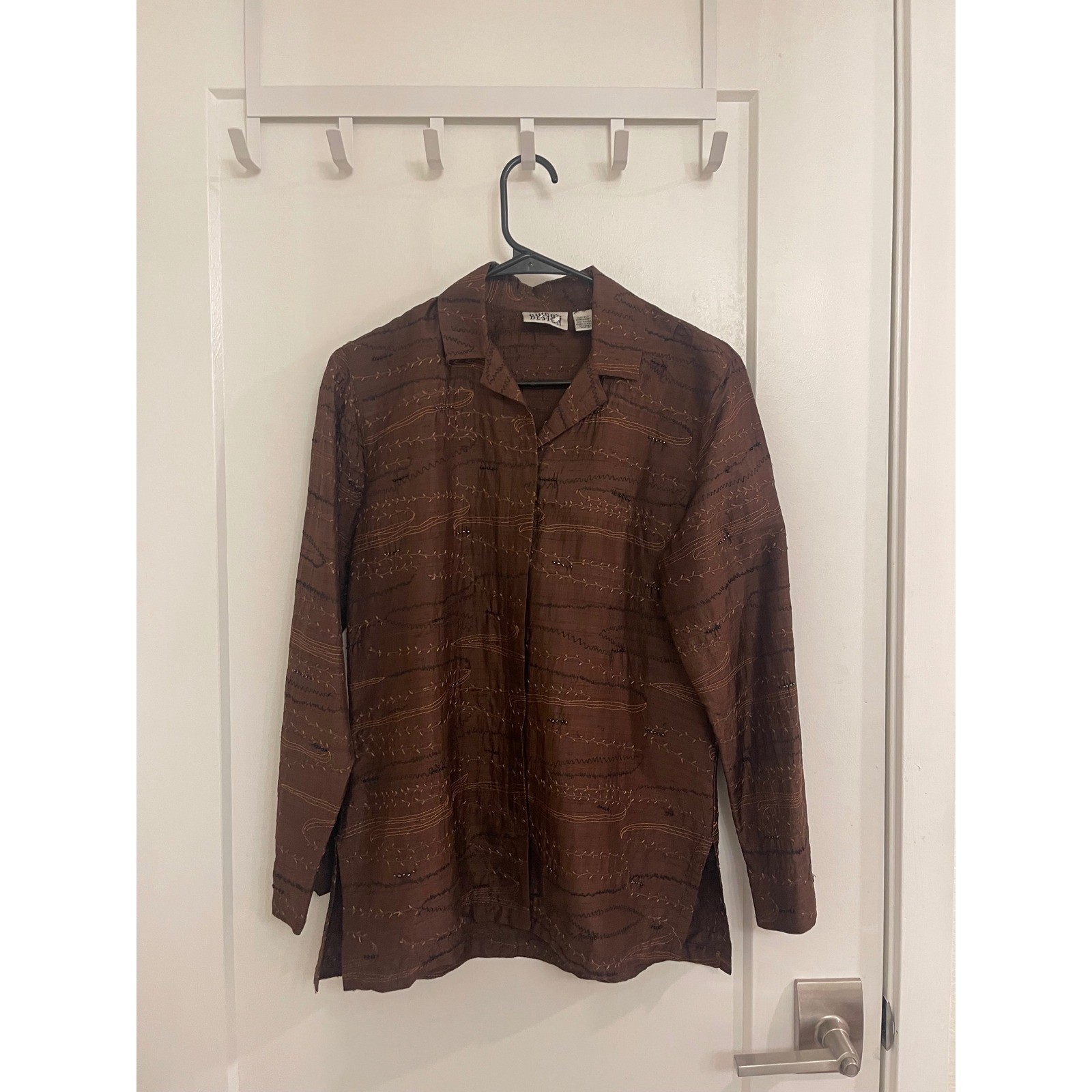Chicos Vintage Silk Embroidered Button Down Boho Blouse Plants GrandmaCore