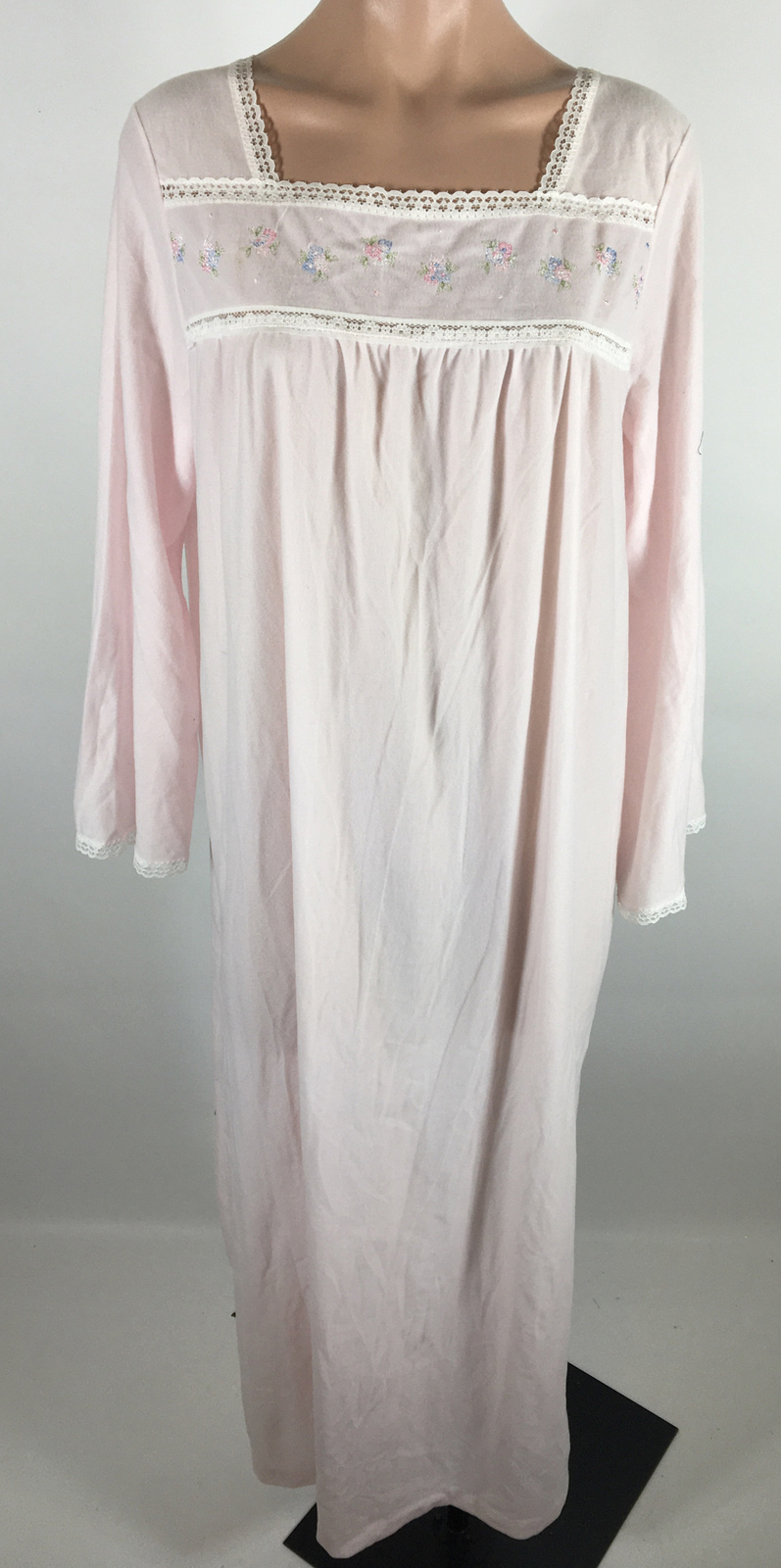 Vintage Brushed Nylon Granny Nightgown Damea’ Pink Long Sleeve Night Gown Size L
