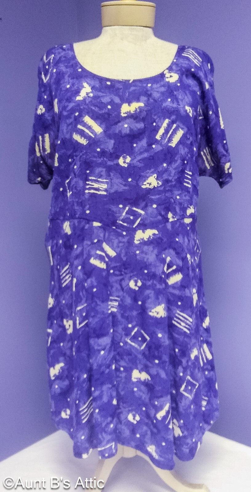 Vtg 90’s Rabbit Rabbit Rabbit Designs Purple/White Abstract Print Dress XL