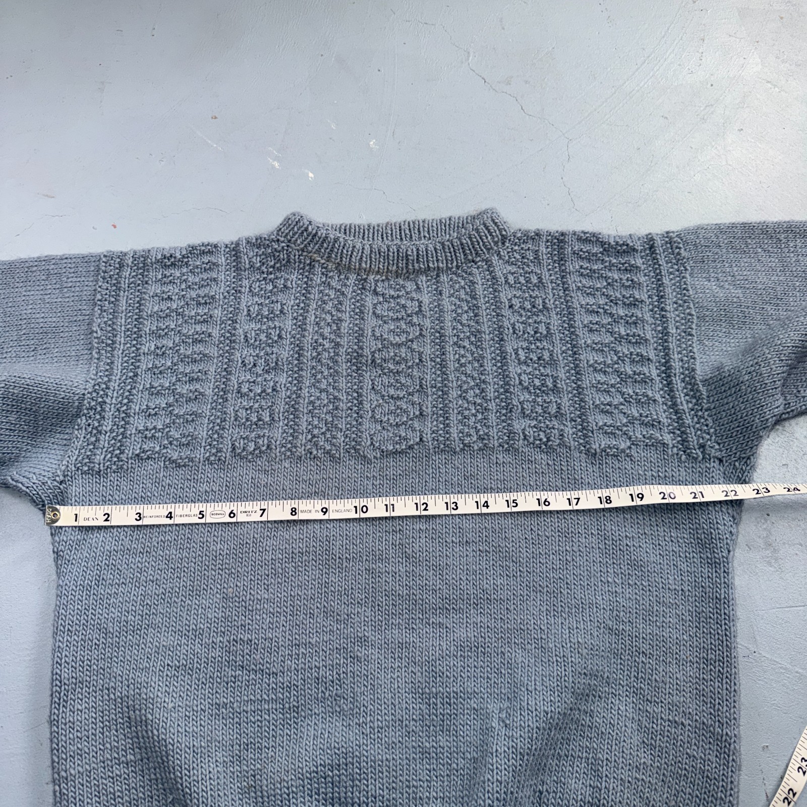 VTG Blue Knitted Isle Sweater Pullover Handmade Knit 60s 70s Grandma core Chic