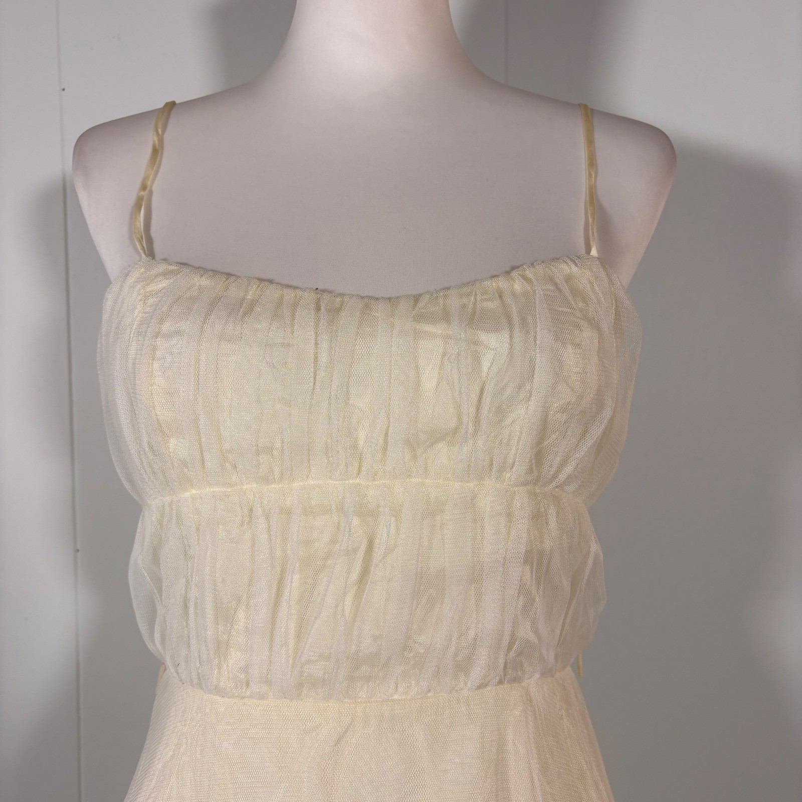 90s Y2K Cream Sweetheart A-Line Dress Women’s XS Midi Fairy Princess Angel Retro