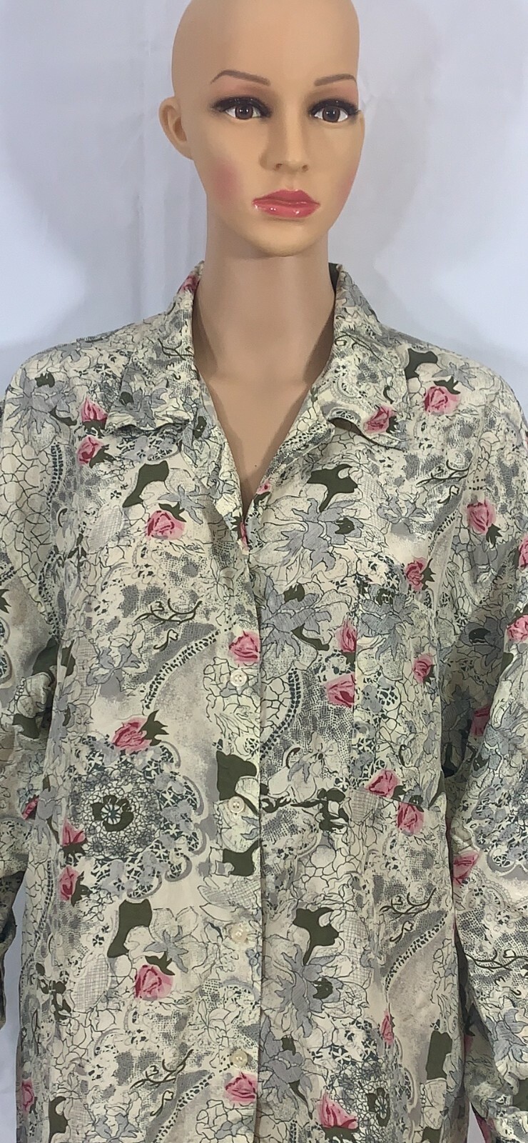 Women Claudia Richard Silk Floral Long Sleeve Shirt Blouse Button Up Floral Sz L