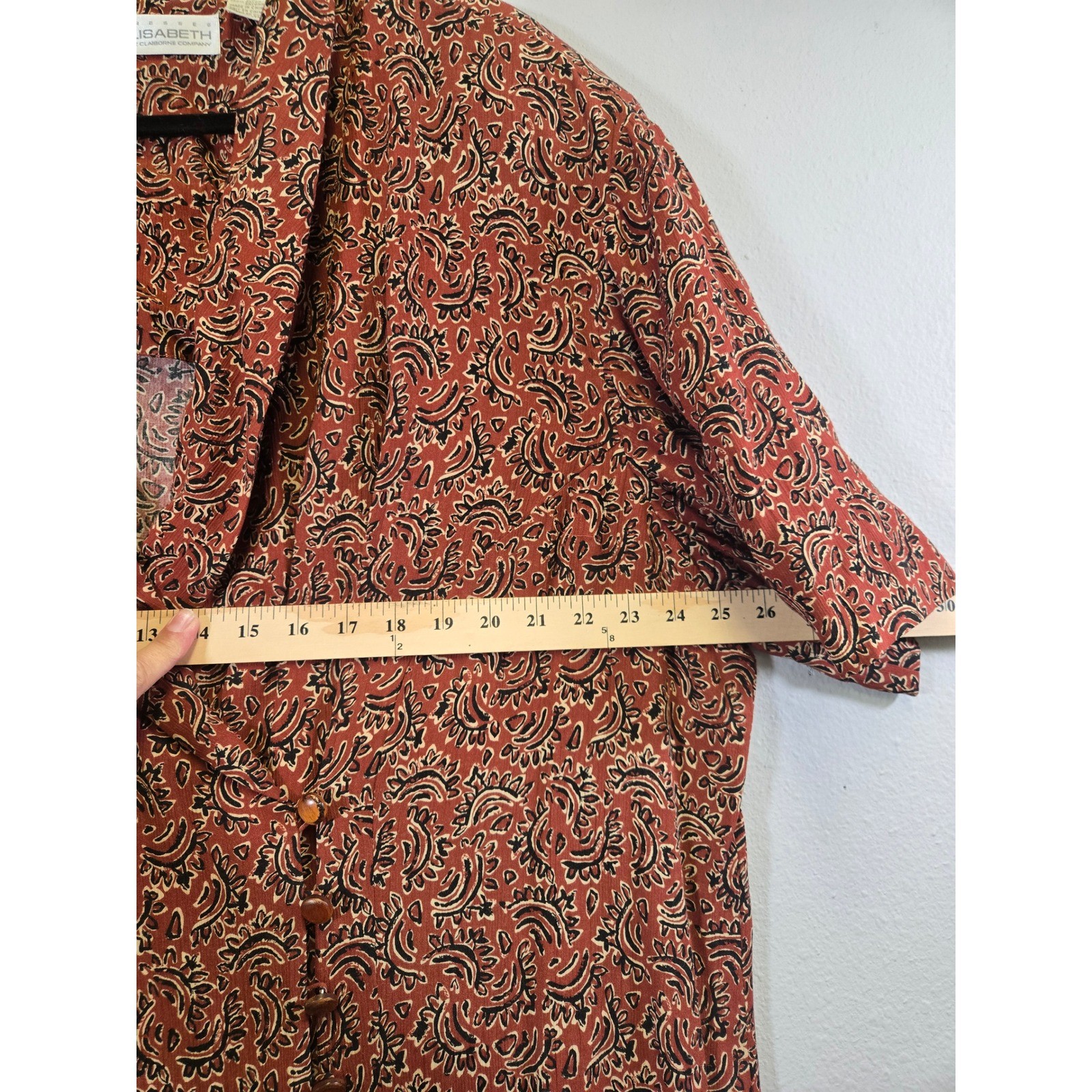 Elisabeth Vintage Paisley Boho Button Front Short Sleeve Midi Dress Size 22