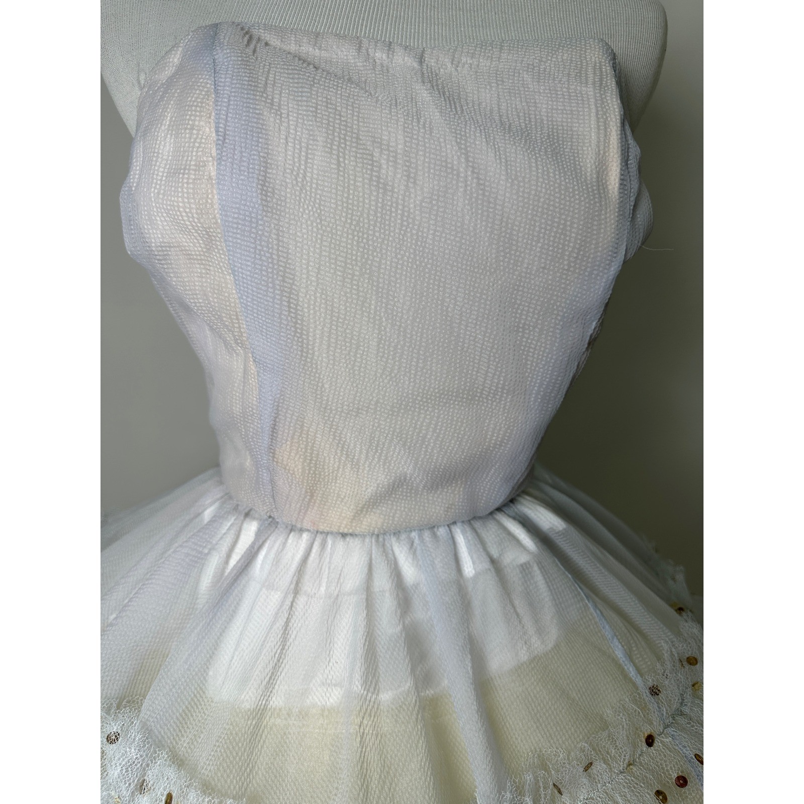 Vintage 1950s Pastel Baby Blue Tulle Ruffle Sequin Strapless Prom Party Dress