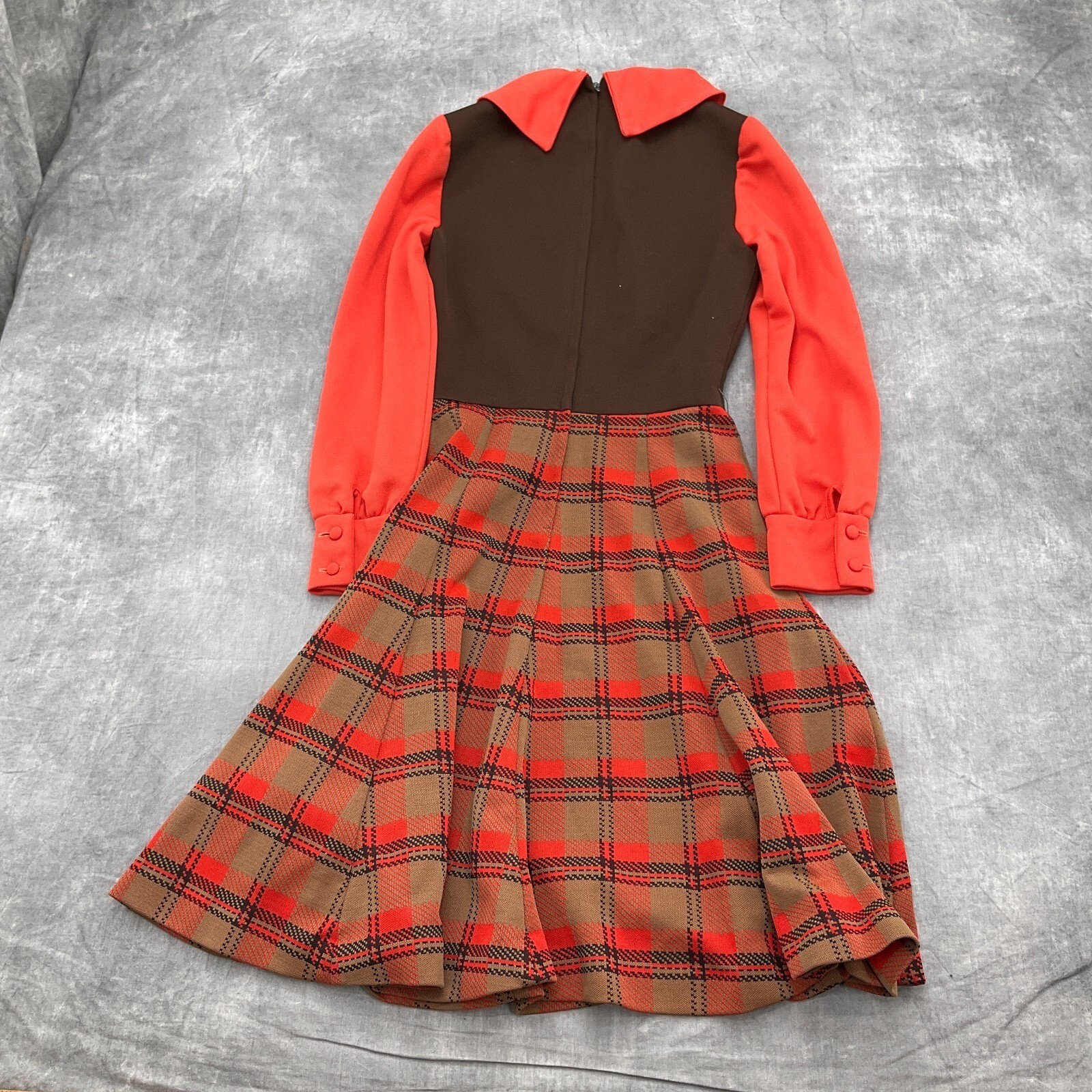 Joseph Magnin Dress Women XSmall Orange Brown Plaid 60 70s Student Secretary VTG