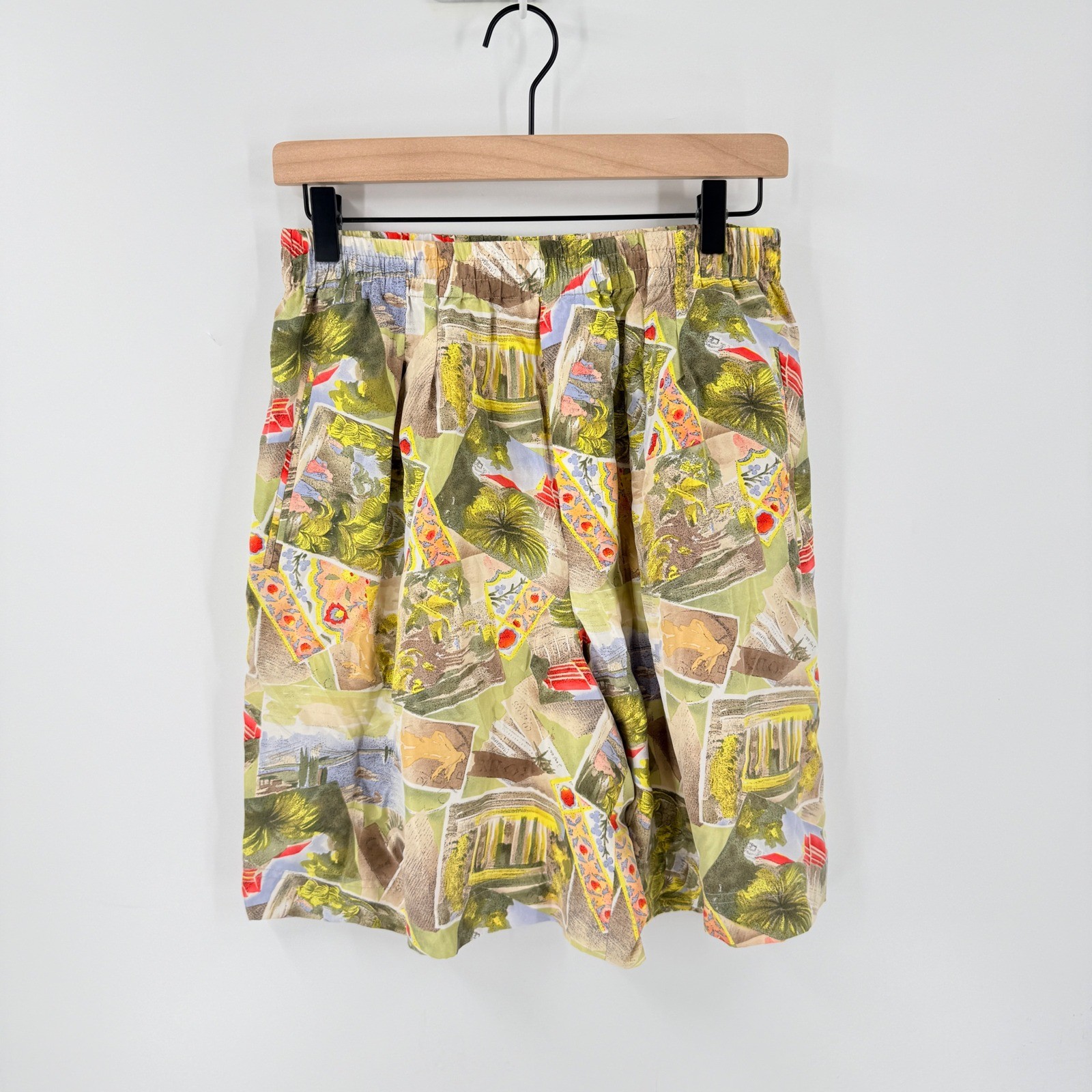 Vintage Dana Buchman Silk Shorts 12 Scenic Print High Rise Travel Artsy Coastal