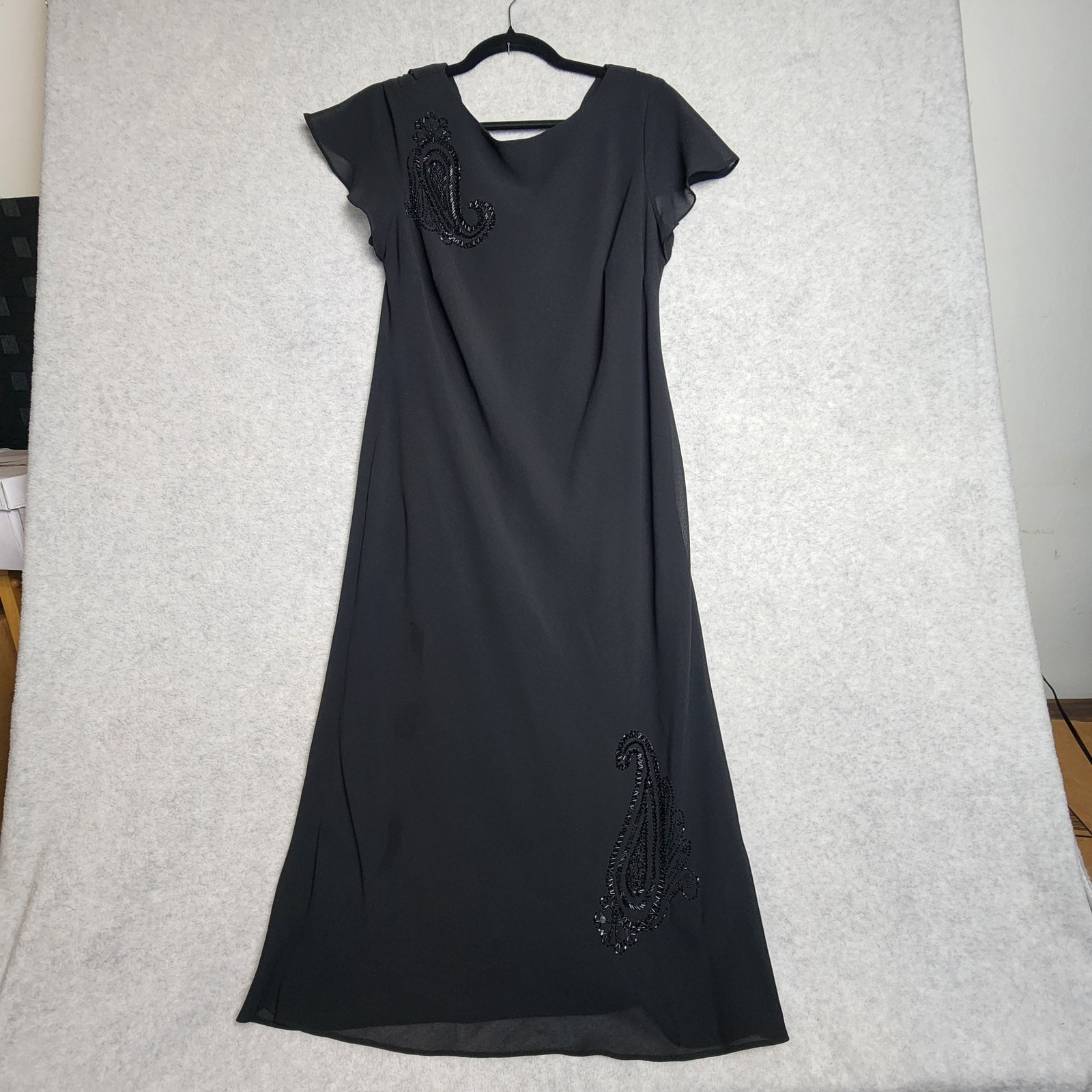 Vtg 90’s Black Beaded Maxi Dress Robbie Bee Scoop back dancing cocktail dressy