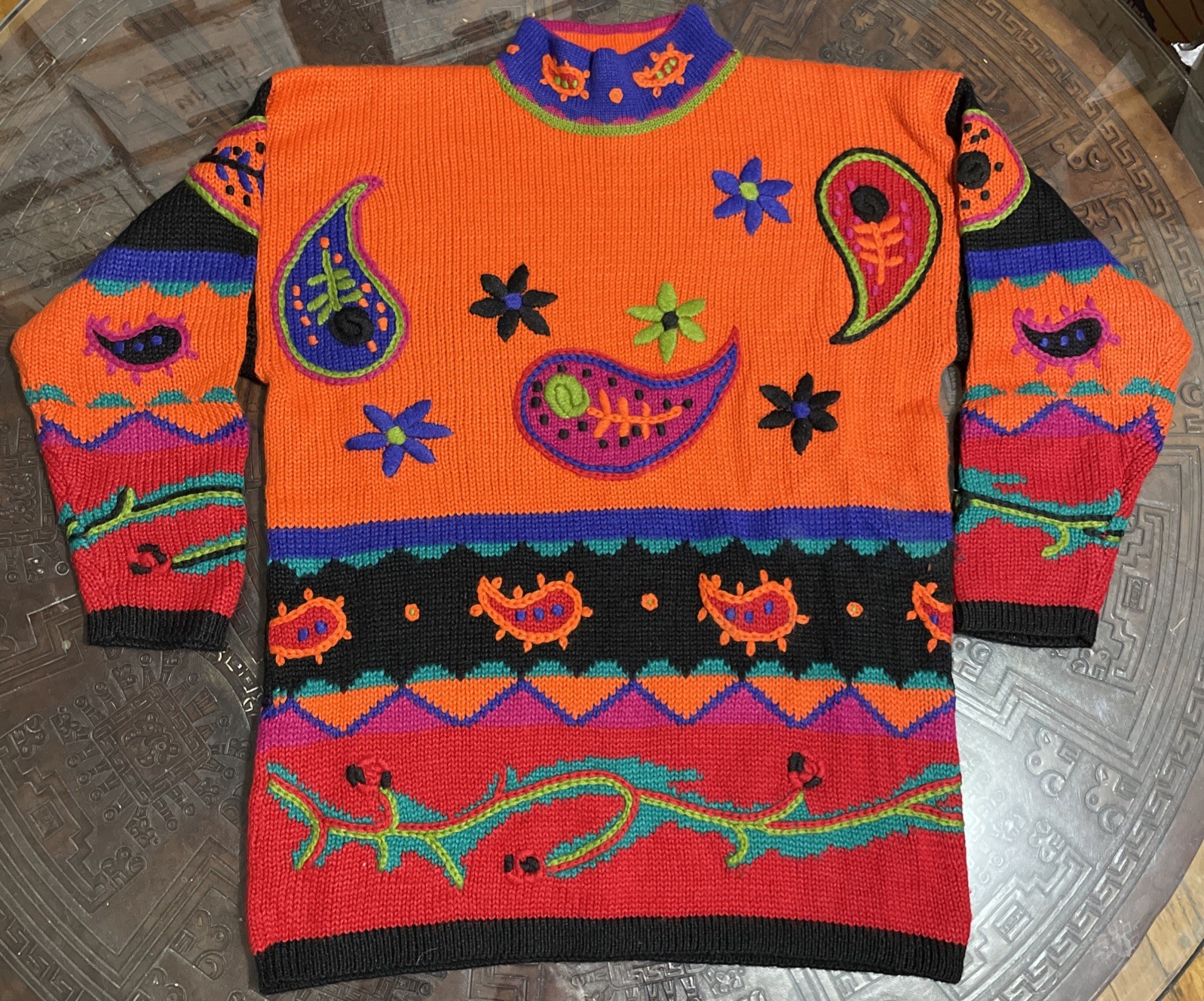 Vtg The Limited Sweater Wool Blend Tunic Vibrant Multi-Color Embroidery Size M/L