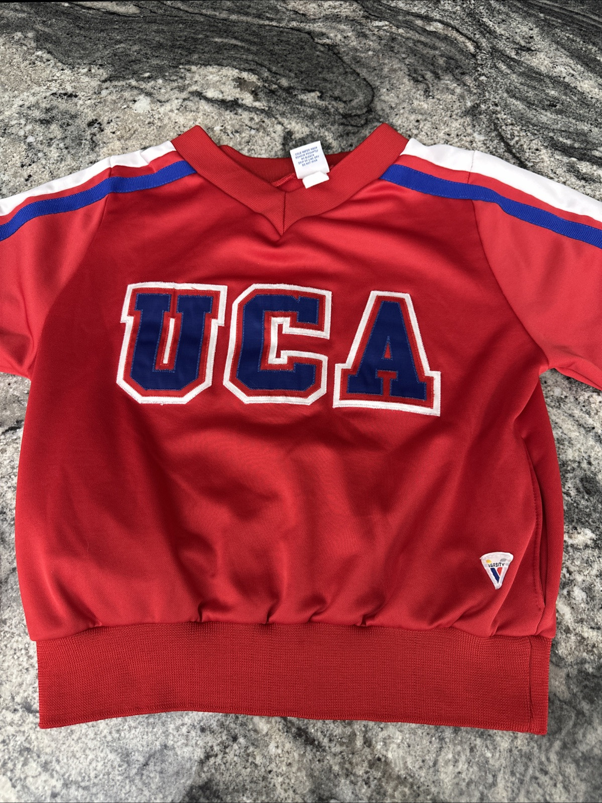 Vtg UCA Varsity Spirit Fashions Cheer Sweater Made in USA Logo Embroidery RED