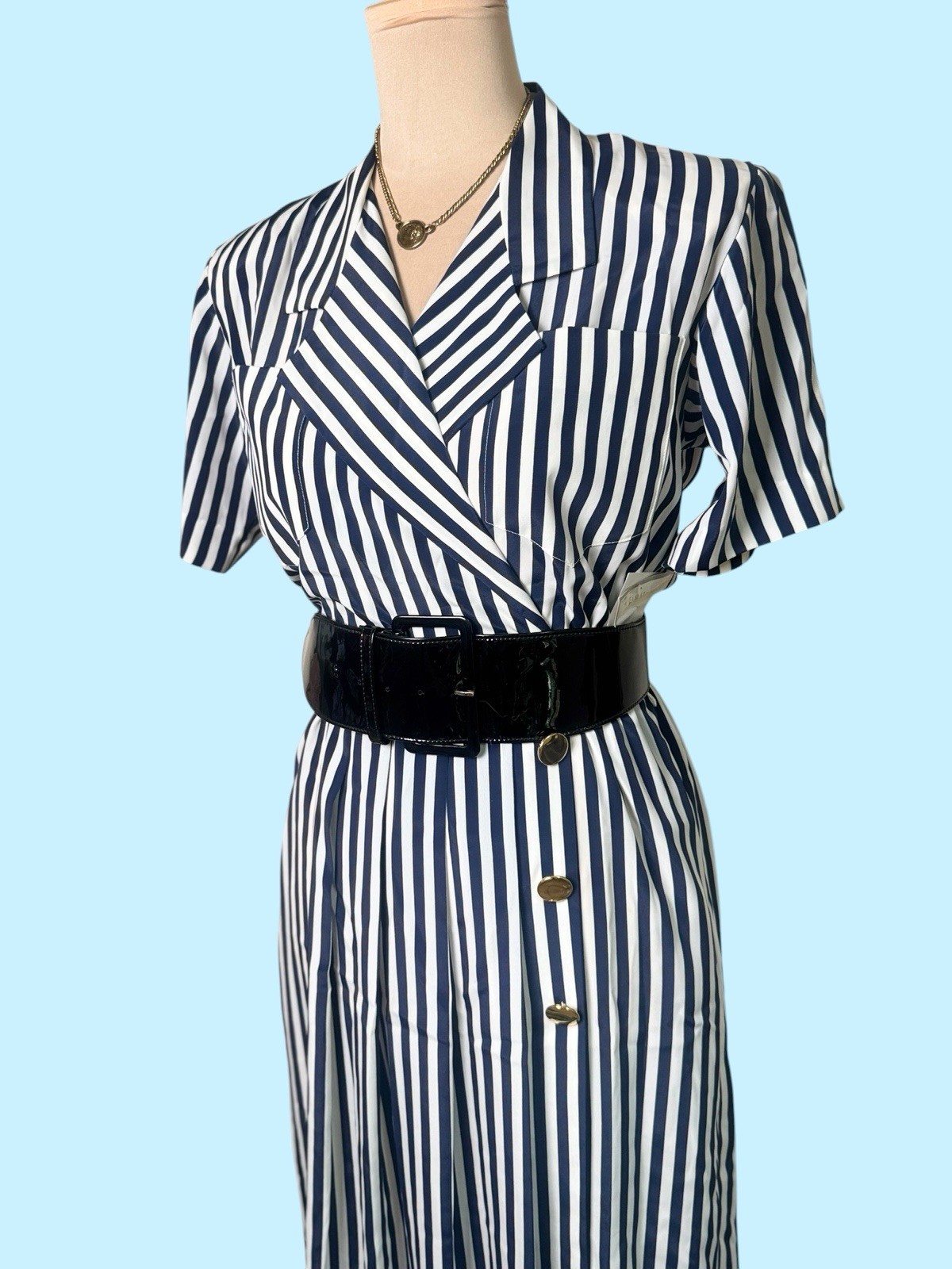 Vintage 80s | Leslie Faye Black White Nautical Striped Dress | Yacht Rock NWT