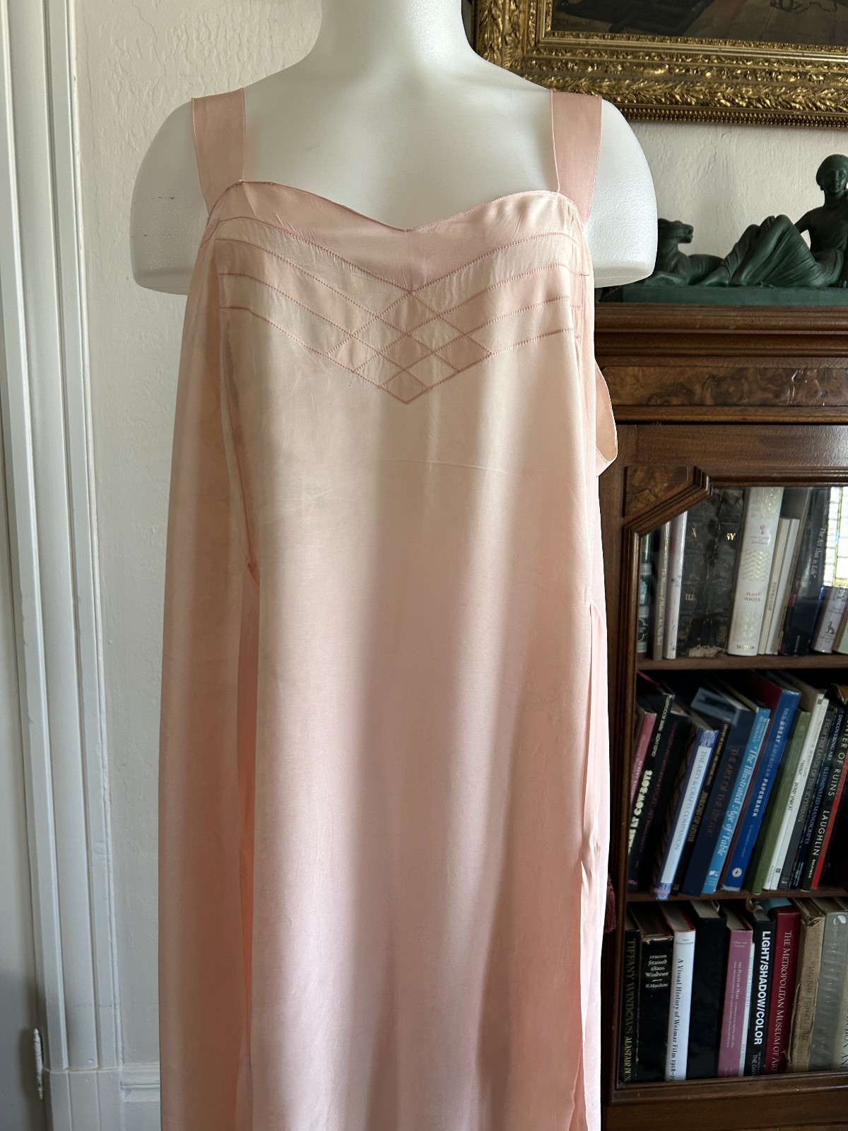 Vintage 20s 30s Rayon Bias Cut Nightgown Blush Pink Lingerie Dress M/L VTG