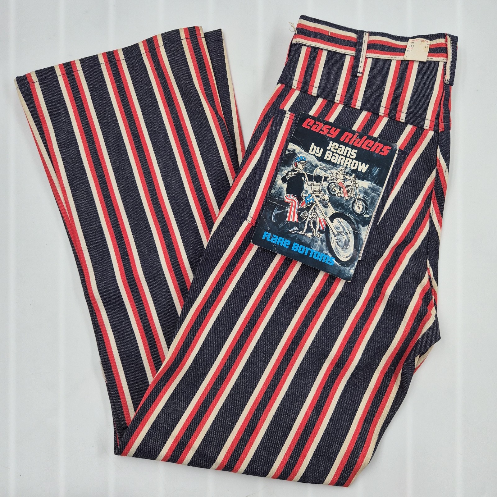 New Vintage 70s Flared Easy Riders Jeans by Barrow Red White Blue Striped 30×30