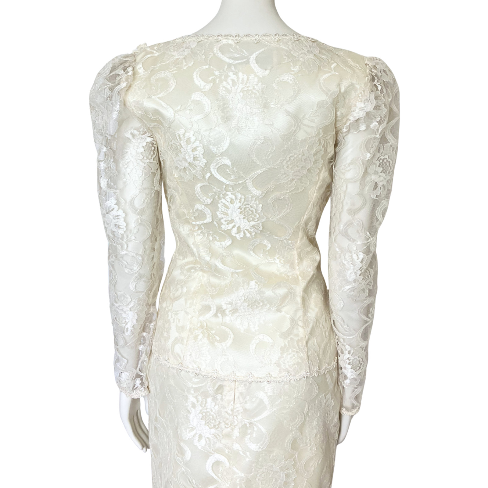 Vintage 80s Scott McClintock Ivory Lace Wedding Skirt Suit Set. XS 4. Bridal
