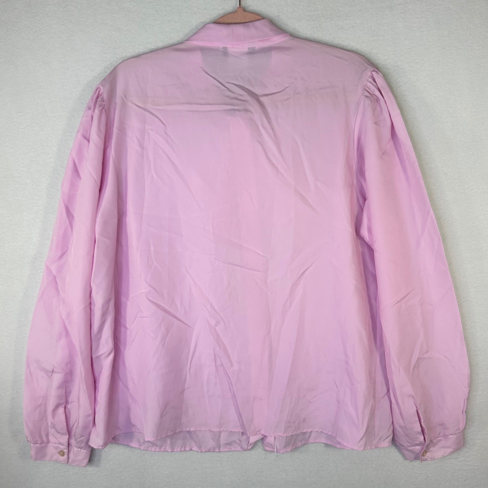 Vintage Lucky Winner Pink Tie Neck Blouse Long Sleeve Secretary Top Size 38 USA