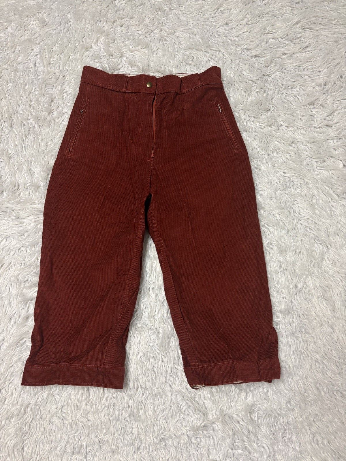 Sunbuster Vintage 1970s Rust Red Corduroy High-waisted Capri Pants by | Small