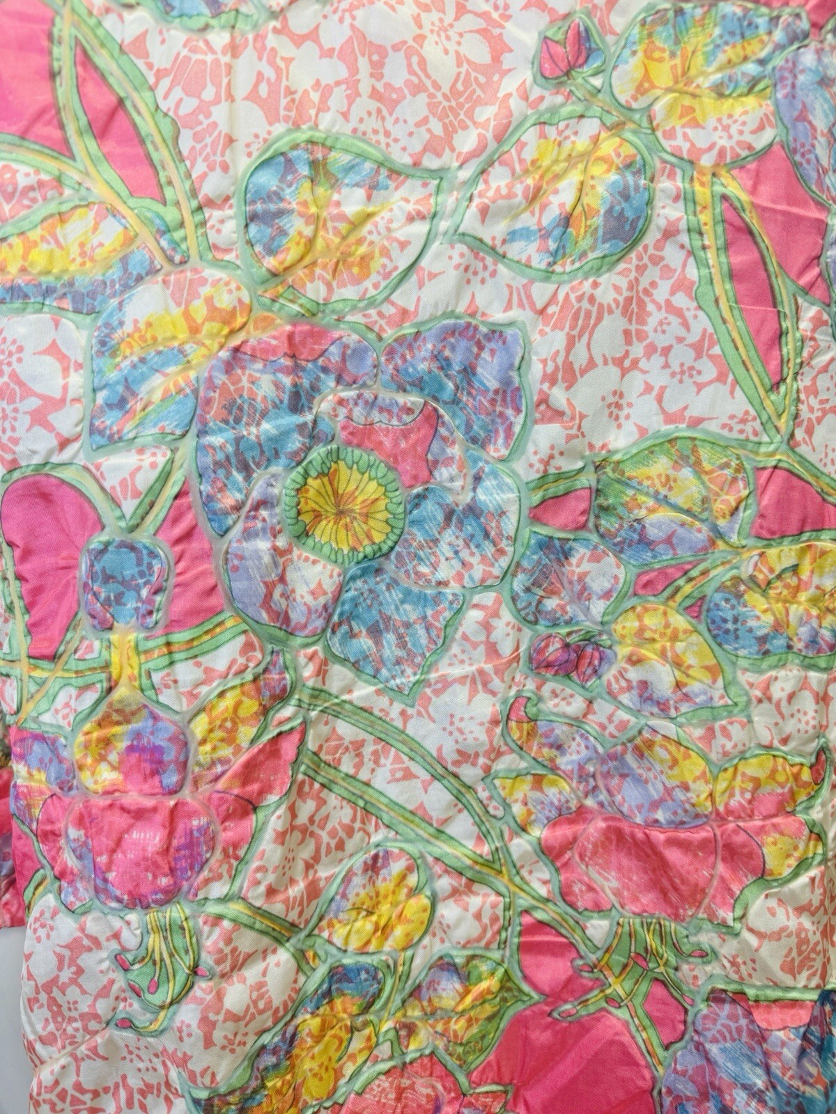 VTG RARE Caftan Kaftan Loungewear night Gown Dress robe glo pink floral zip S/M