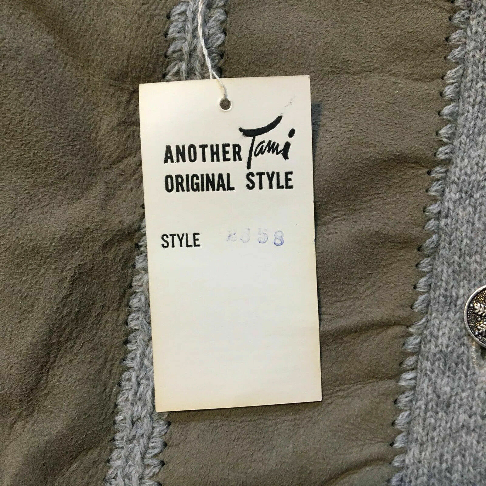 Vintage Tami 100% Wool Genuine Suede Leather Grey Tan Cardigan Sweater S Knit