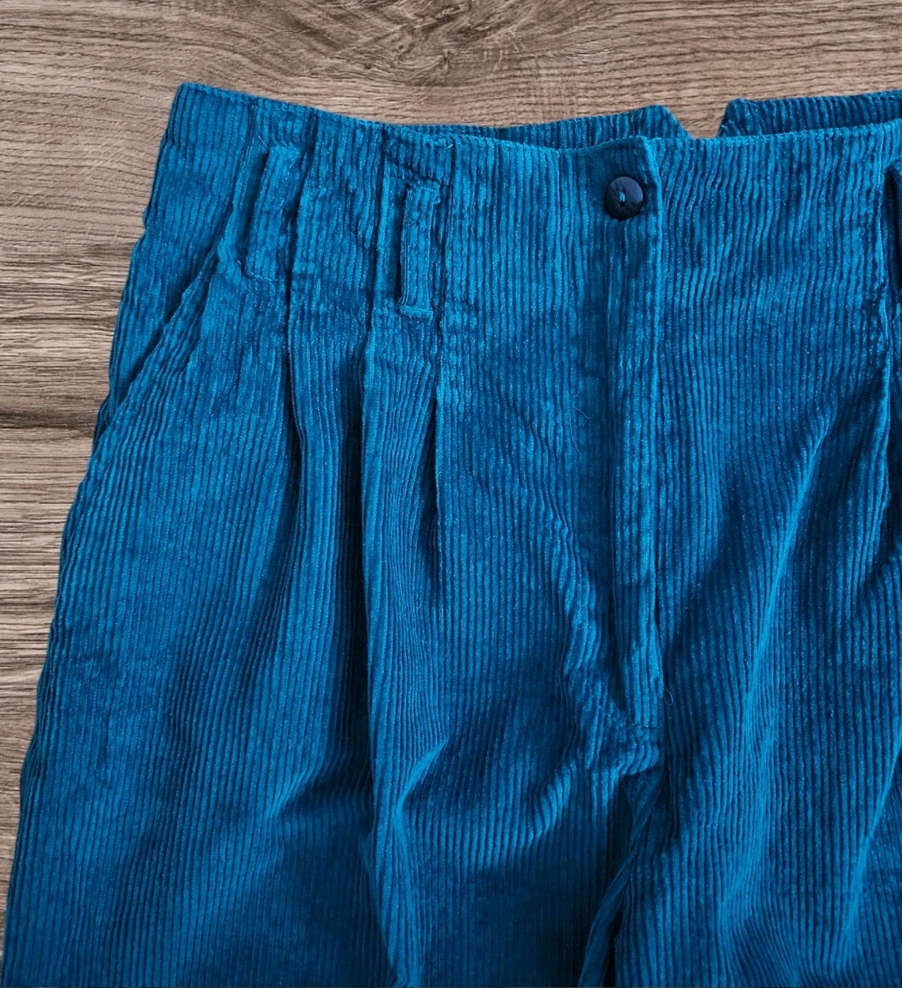 Vtg 80s Kikomo Lifestyles Turquoise Corduroy Pleated Pants Sz 16 (runs small)