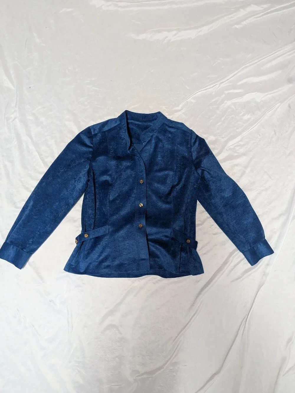 Vintage 70’s Button Front Blue Velour Dress & Jacket Anjac By Marc Needleman