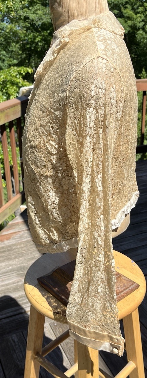 Ladies Edwardian, Floral Lace Blouse, Long Sleeves, Cloth Covered Buttons