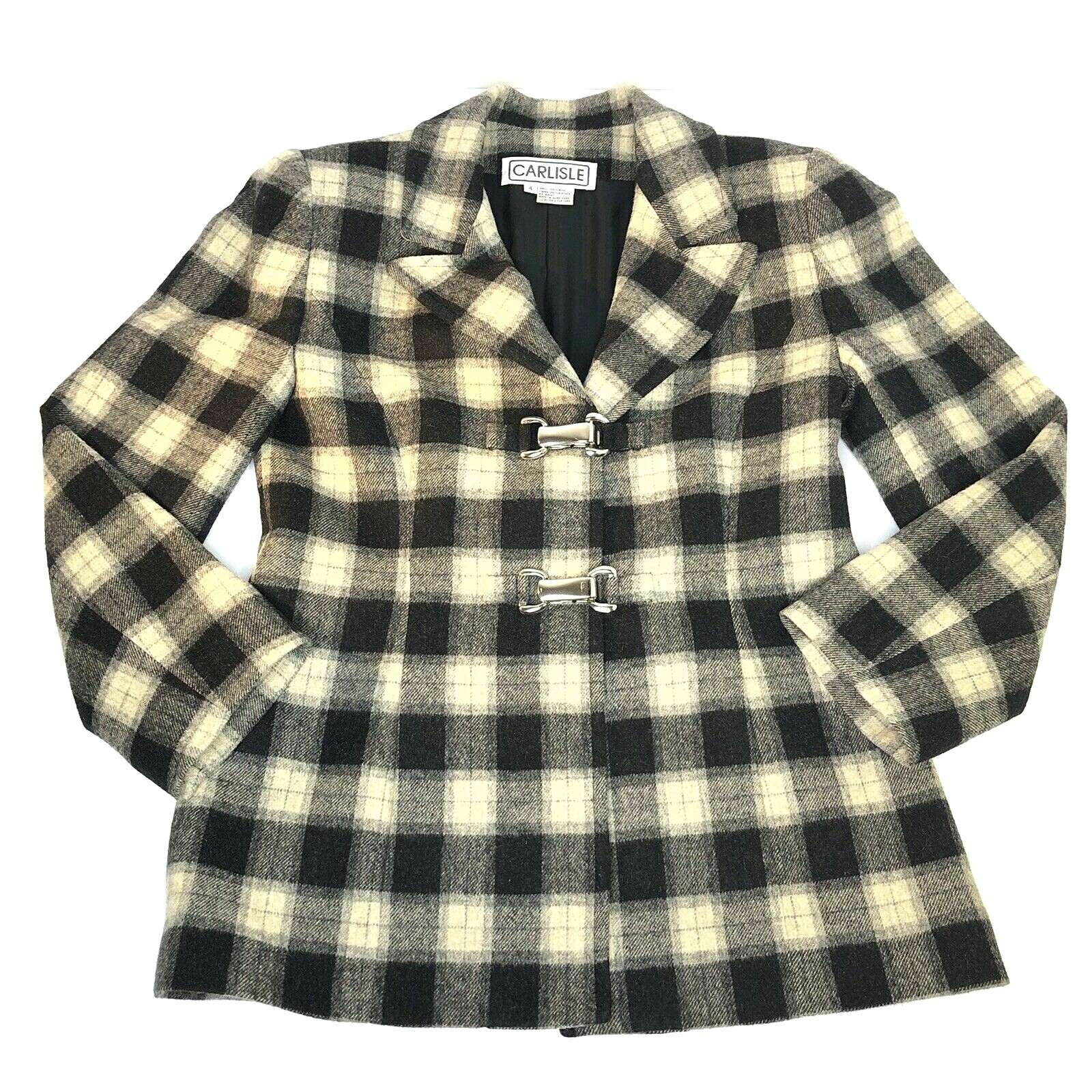 Vtg Carlisle Wool Plaid Blazer Yellow 90s Preppy Clueless Cher Style Toggle Sz 4