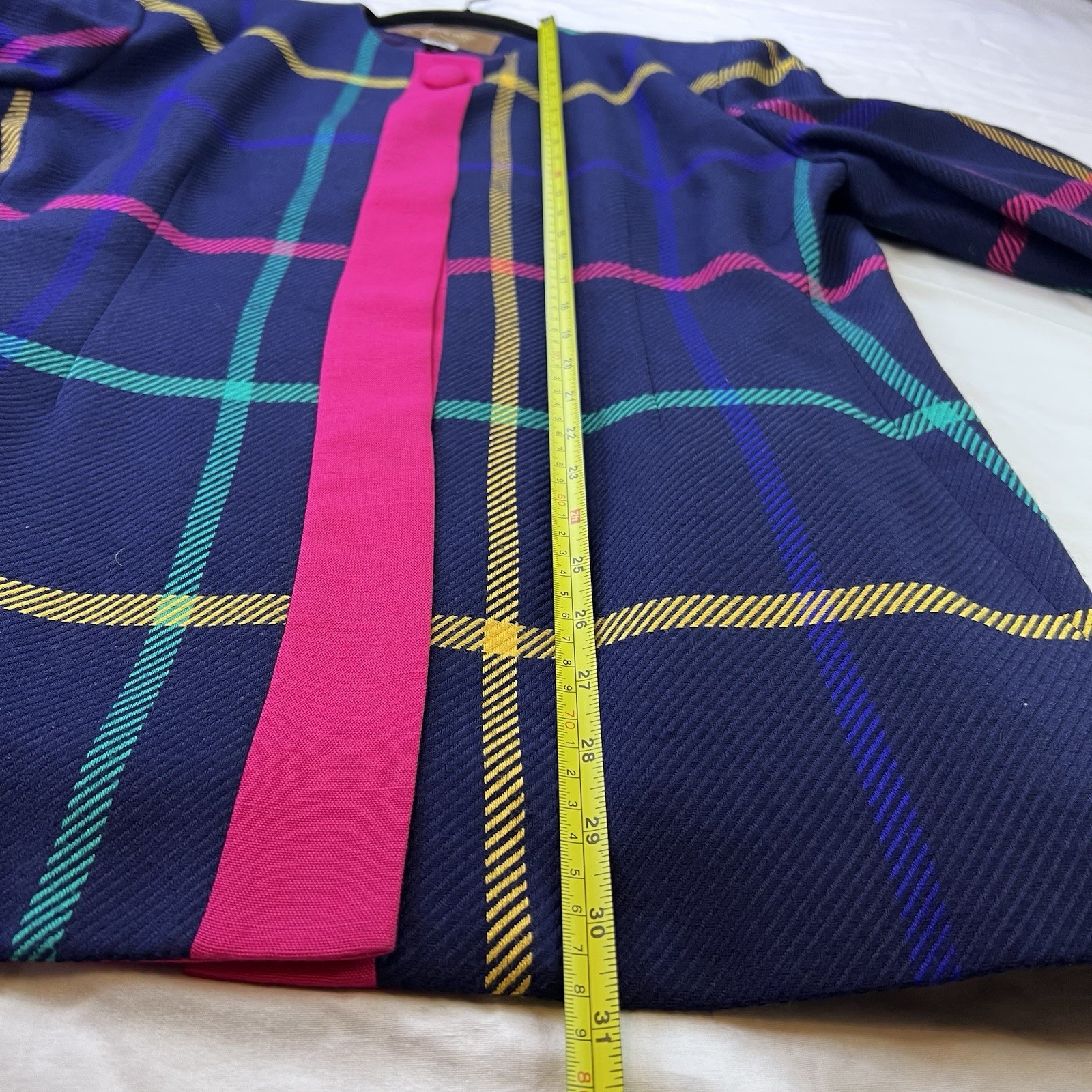 Vintage 80’s Saville Lined Jacket Blazer Tartan Plaid Blue Pink Sz 12 Large