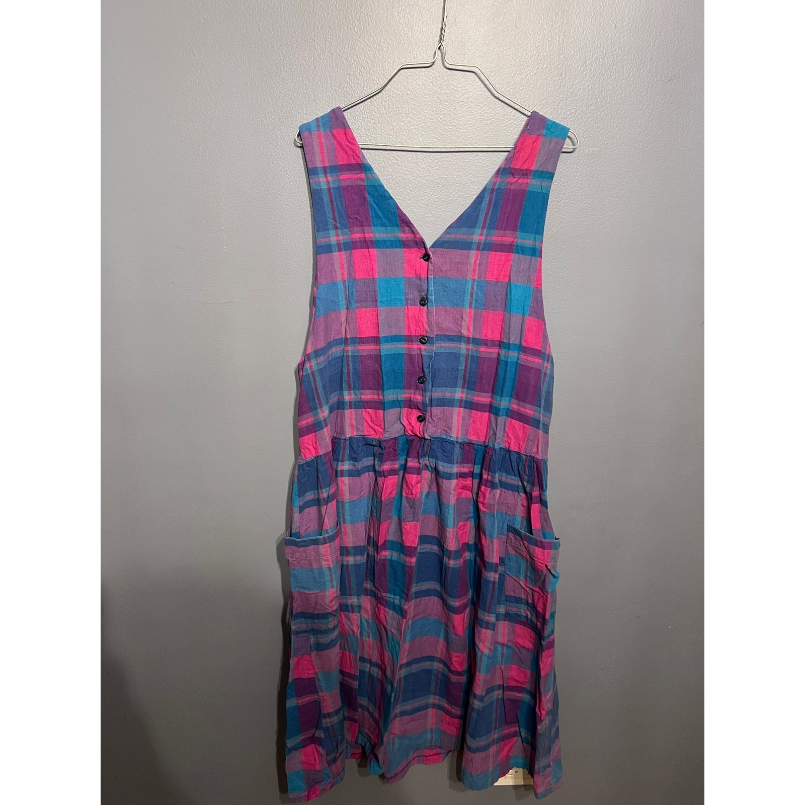 Vintage Unbranded Handmade Women’s Jumper Dress Pink Blue Plaid Country No Tags
