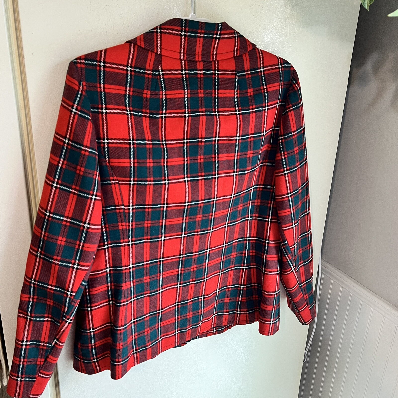 Pendleton Vintage 70s Red & Black Tartan 100% Virgin Wool Classic Blazer Size 18