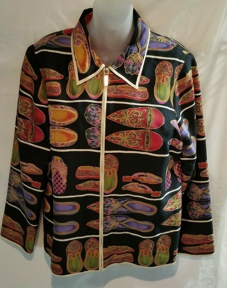 Victor Costa S Silk Jacket Occasion Lined Small Embroidered Slippers Colorful