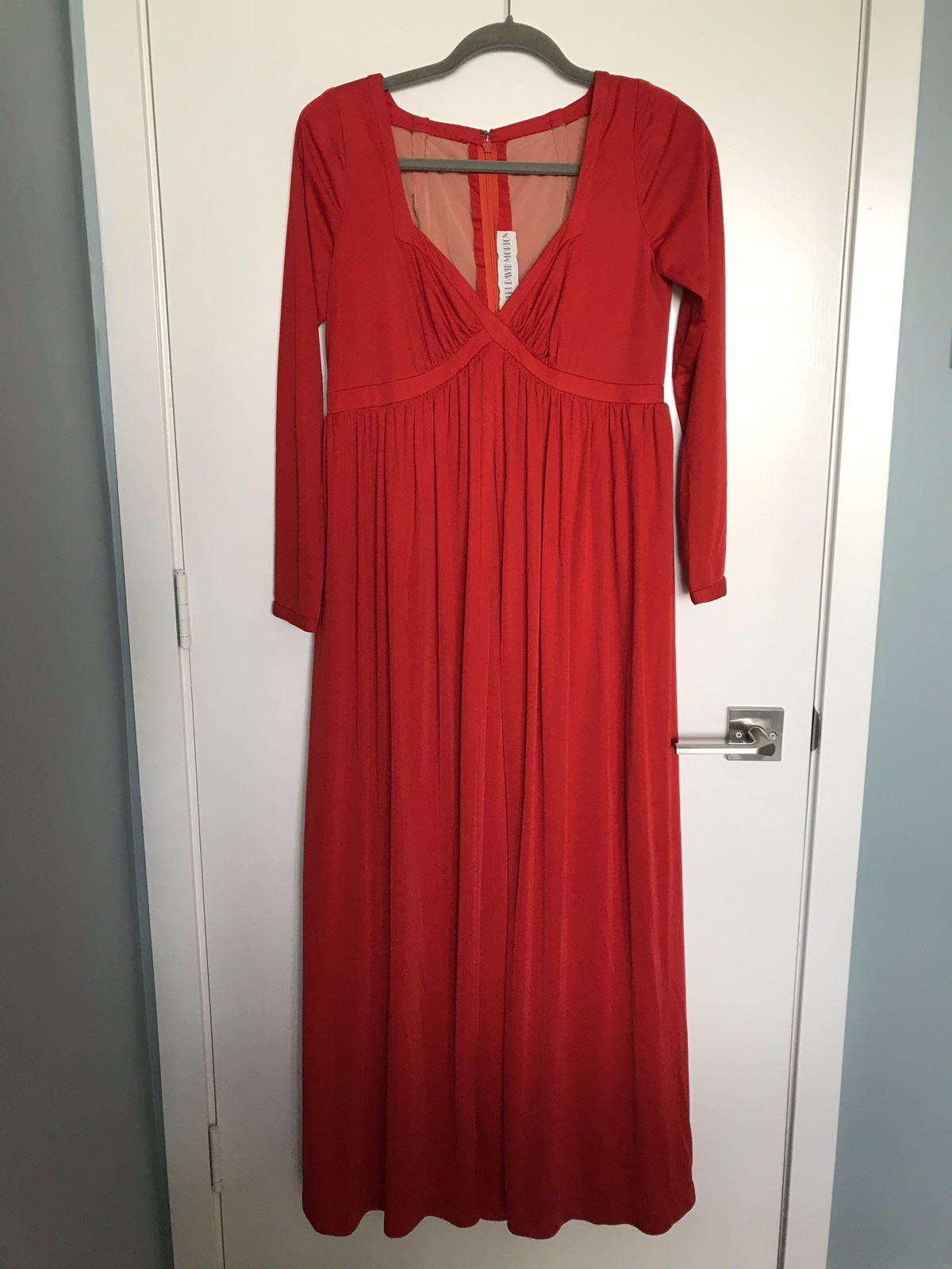 1970s MOD Draped Layered Maxi Dress Robert David Morton RED POLYESTER Retro
