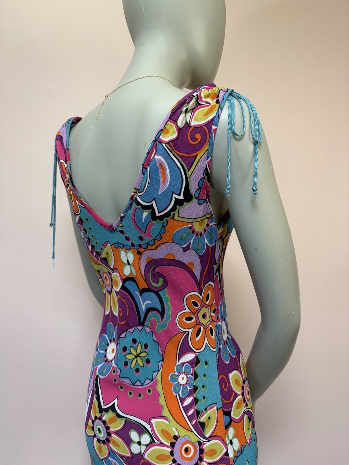 Vintage 90s Angie Psychedelic Bias Cut Rayon Floral fairy India Midi Dress S