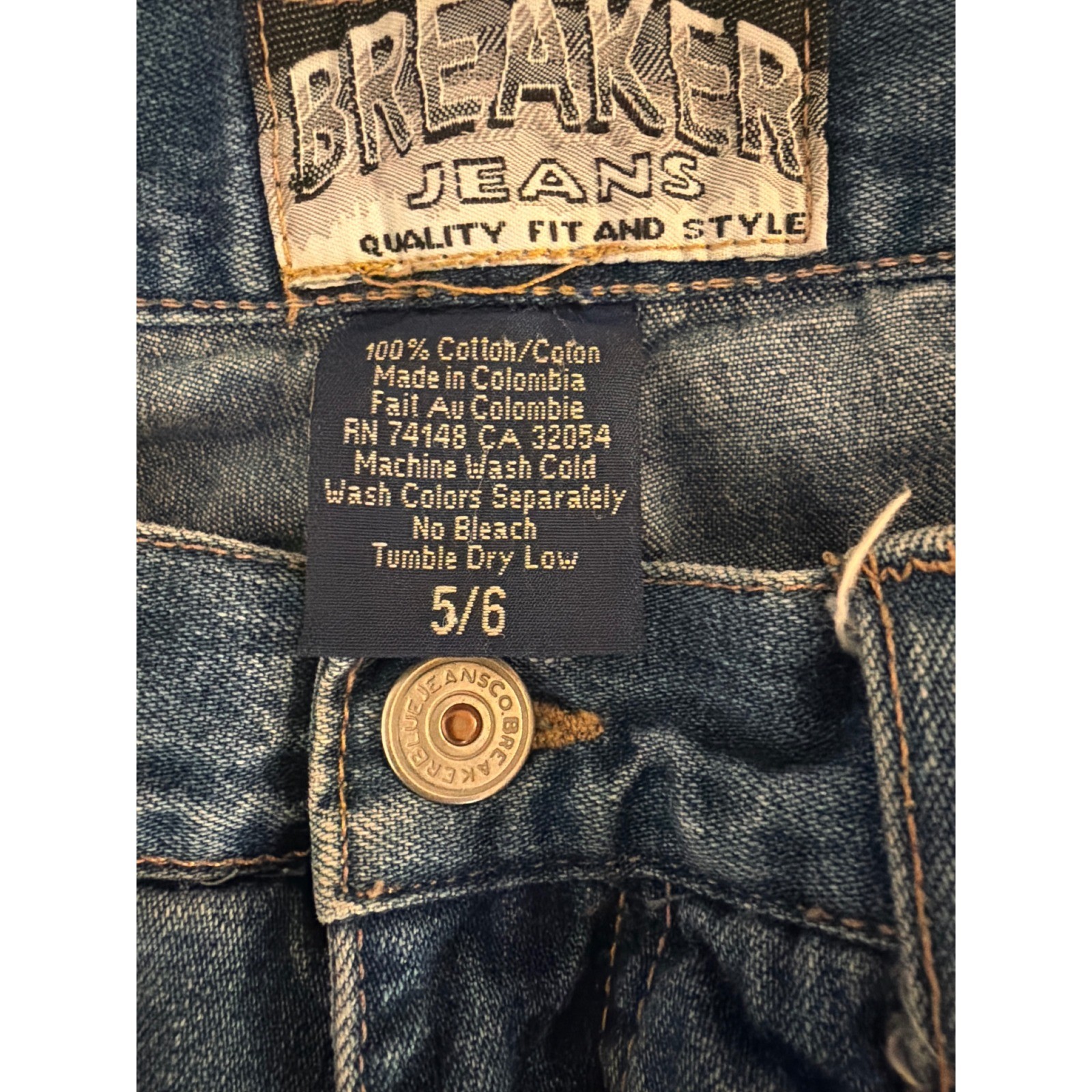 Vintage Breaker Jeans Womens 5/6 Medium Wash High Rise Cargo Flare Wide Leg 90s