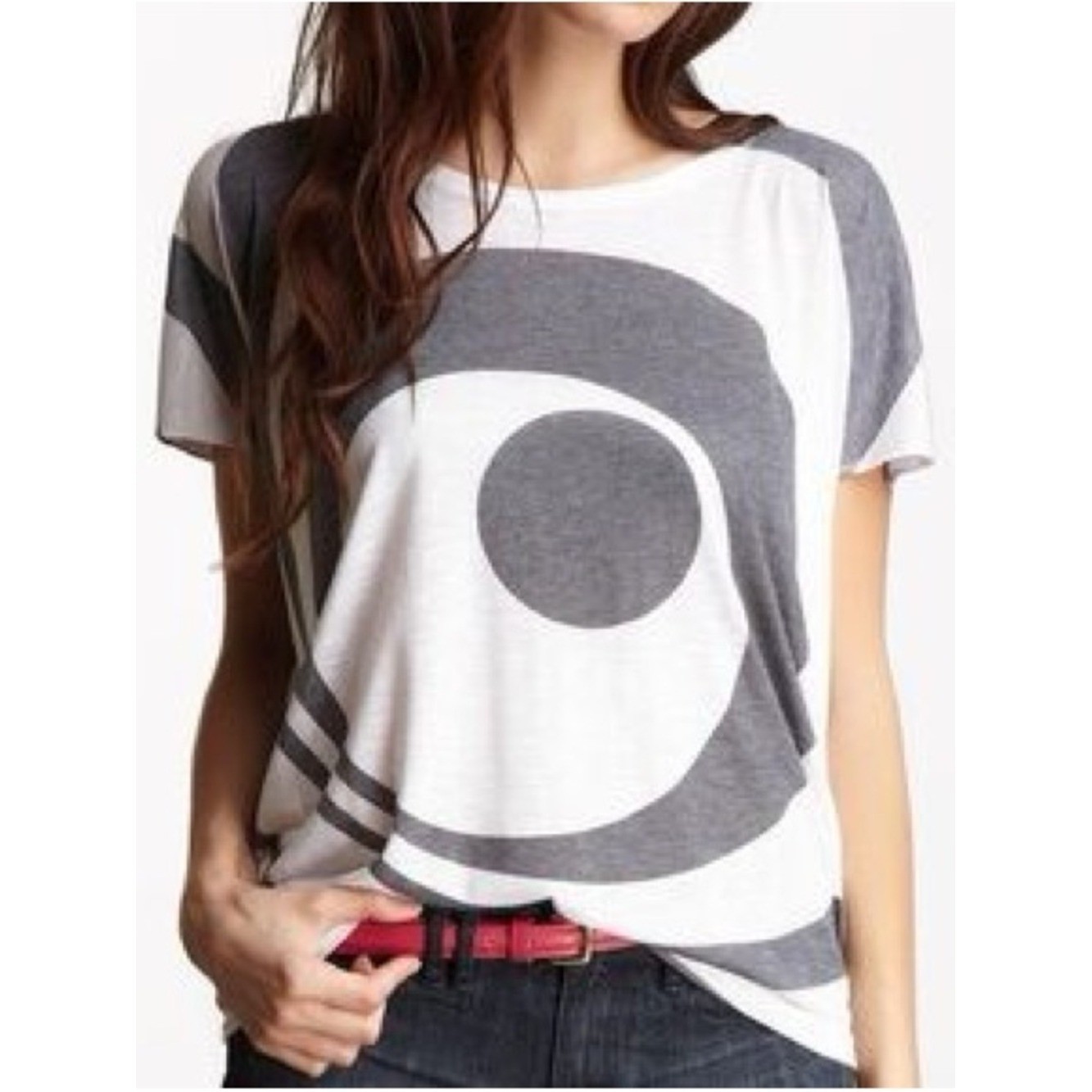 Go Couture Vintage Dolman Sleeve Gray and White Tee Large