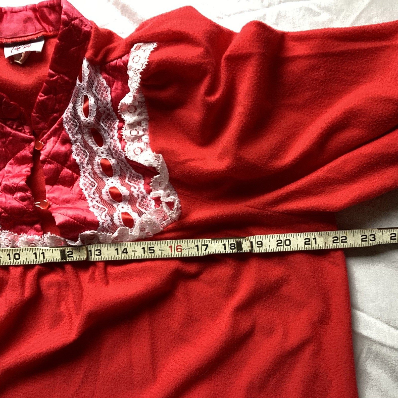 Time Star VTG 90s Women Med Long Sleeve Lace Quilted Red Maxi Night Gown Granny