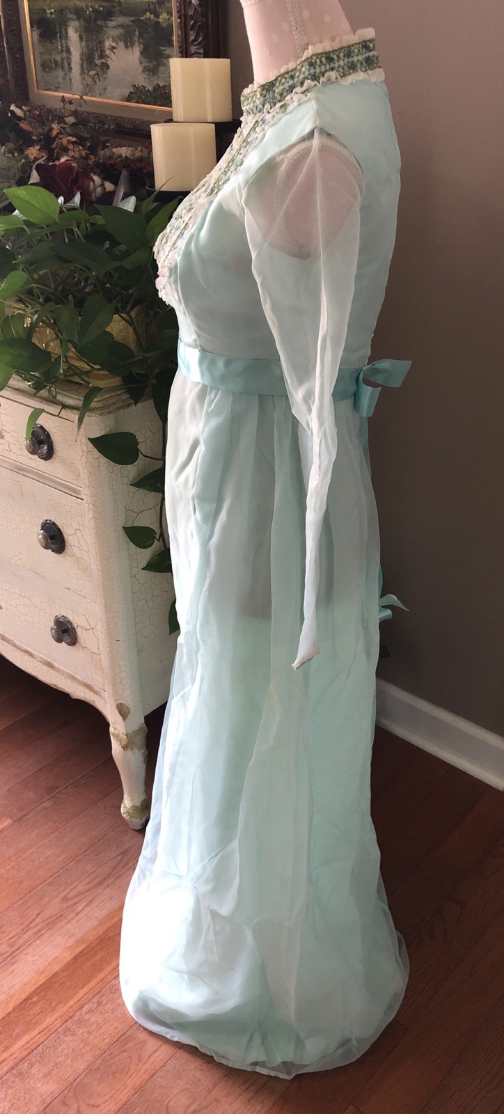 Vintage Dress 60’s Long Formal Wear Theatre Costume Mint Green Size Small 🇺🇸