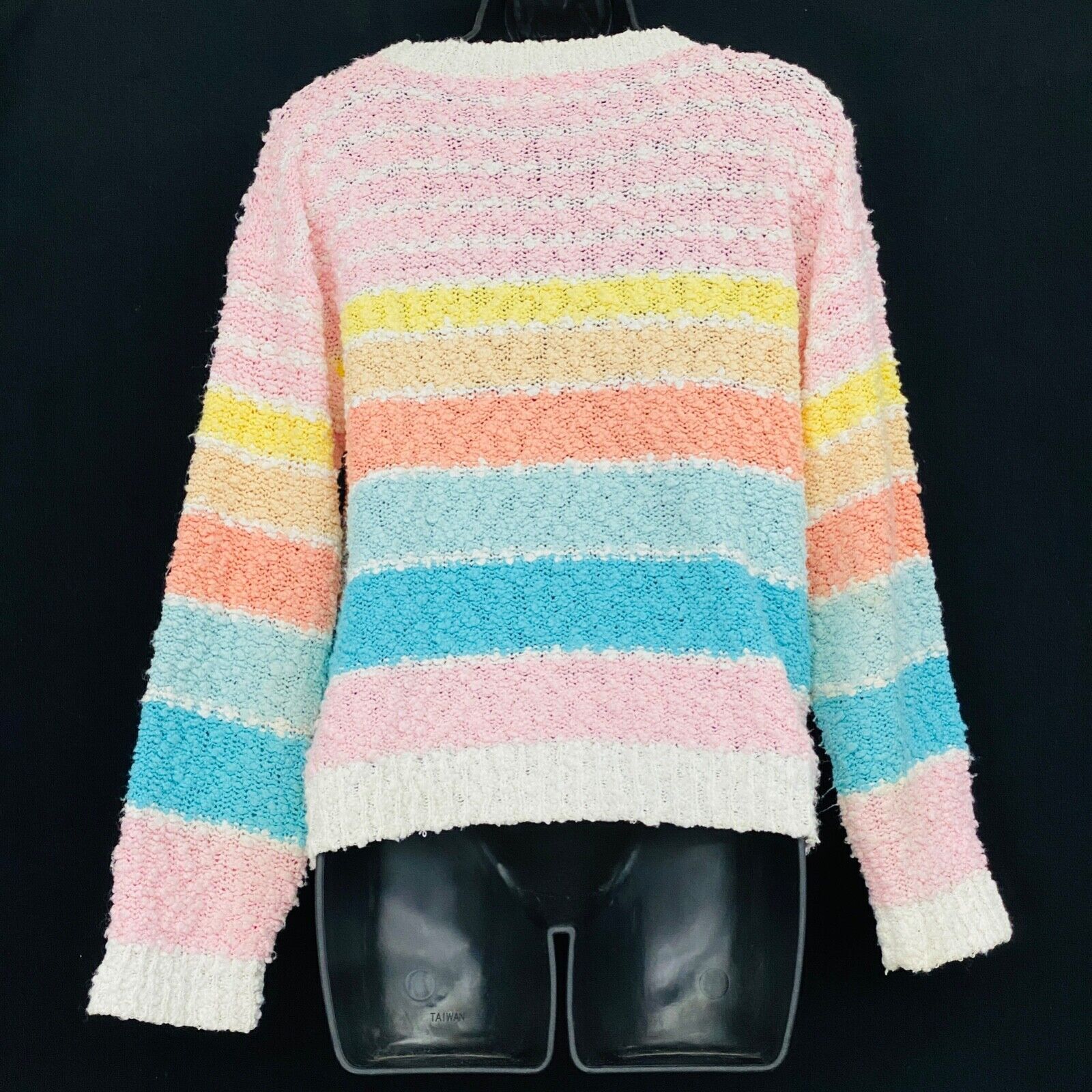 Vintage 1980s pastel stripes sweater, colorful color block knit top oversized M