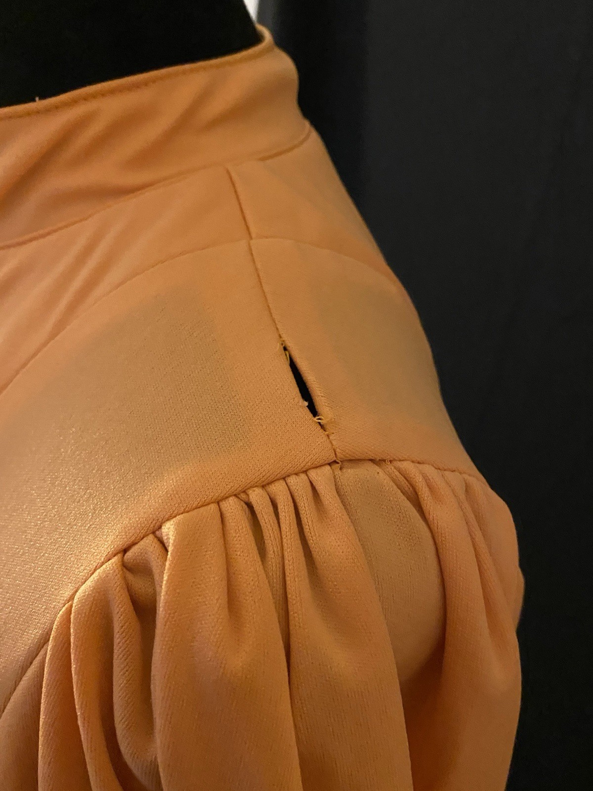 VINTAGE HANDMADE 1970s Orange Empire Waist Midi Dress Sz Small