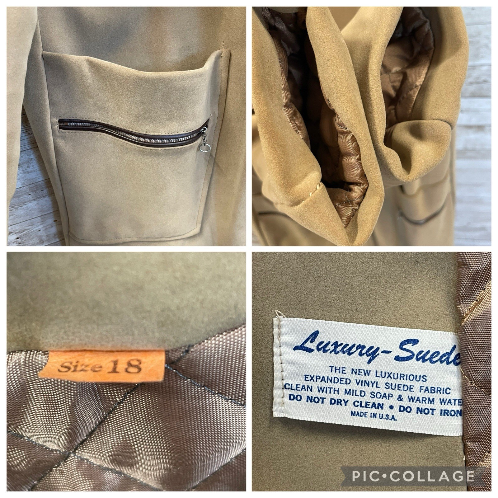 Vintage 60s-70s Womens 18 Coat Mod Tan Faux Suede Peter Pan Collar A-Line USA