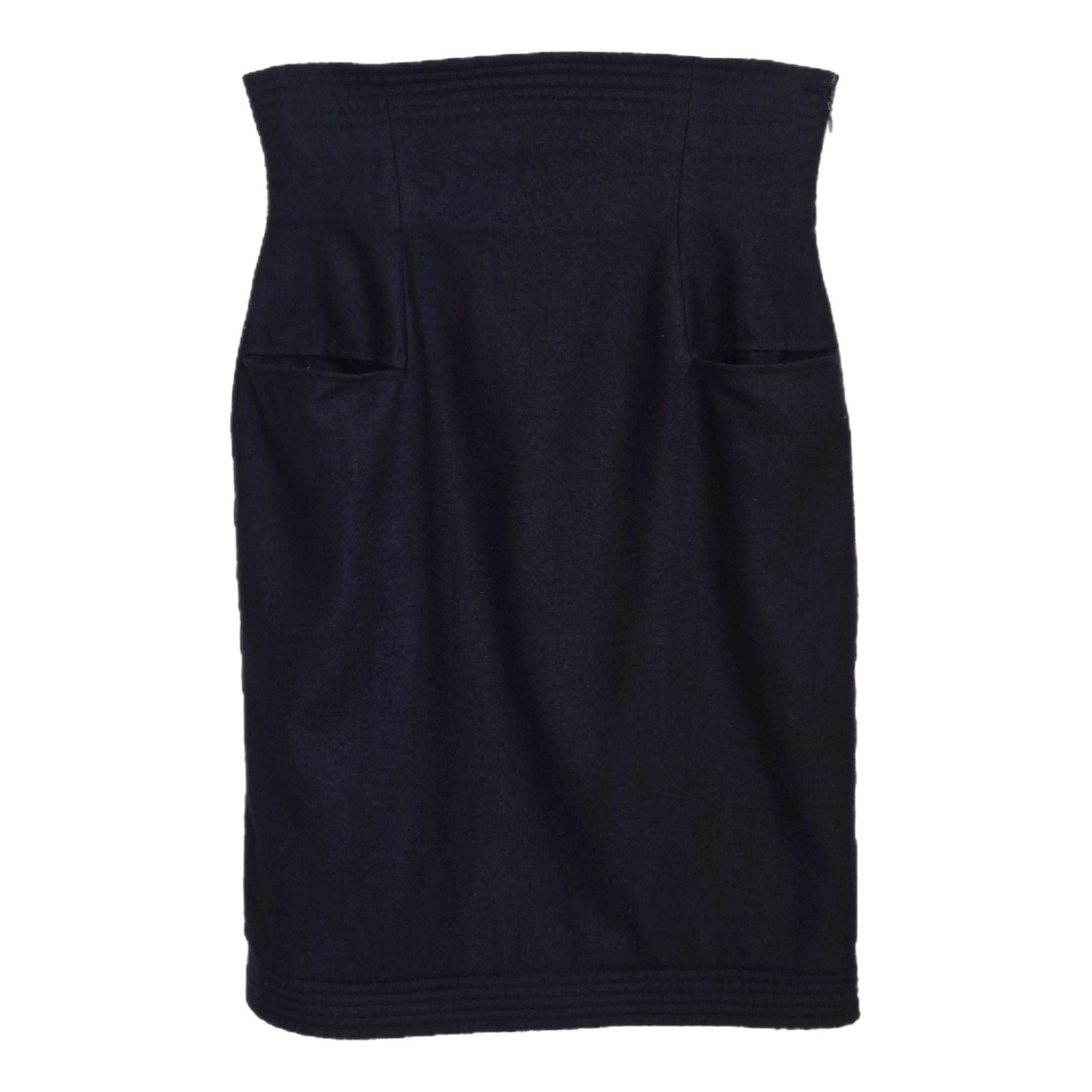 Vintage 1980s Bernard Perris Paris Black Wool Corset Pencil Skirt S