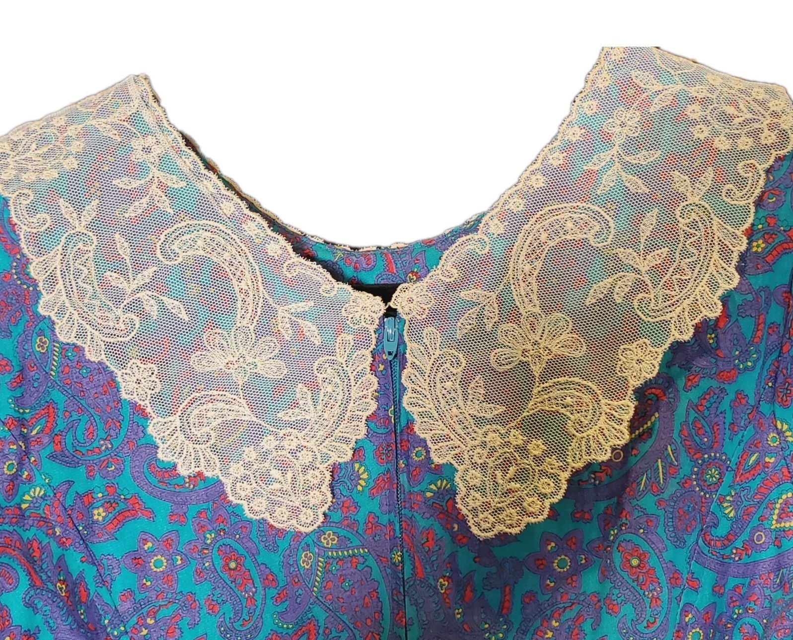 VTG Donna Morgan Non Stop 80s Cottagecore Bib Dress Cotton Paisley Lace Size 6*