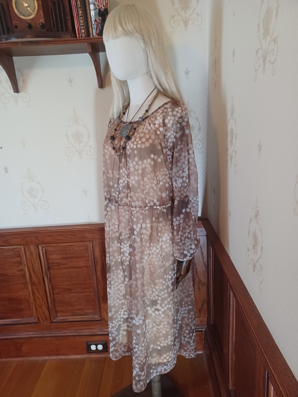 Vintage 1970s Solo San Francisco Brown and White Boho/Ethereal Midi Dress