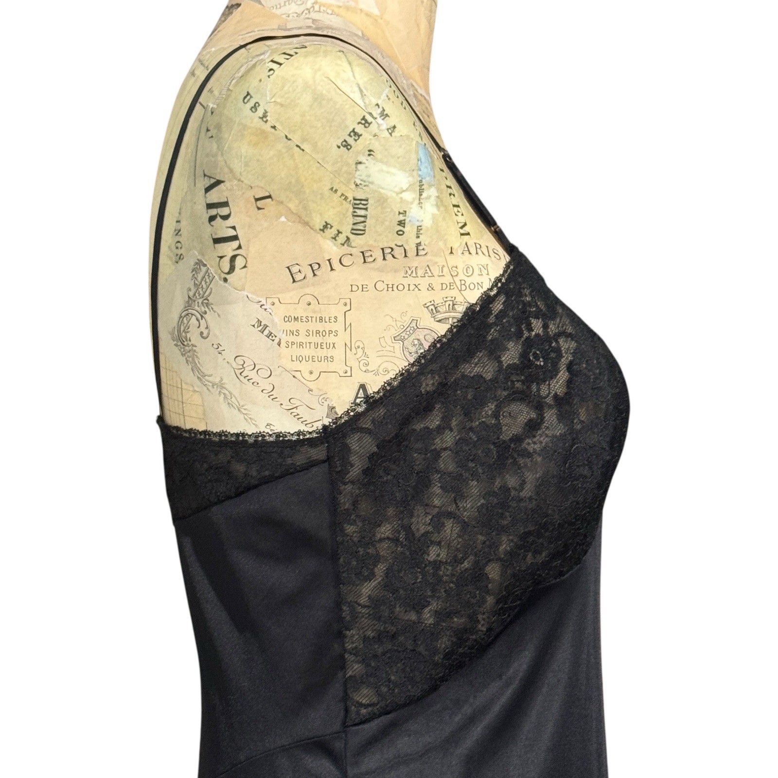 VTG 1960s Vanity Fair Slip Womens 34T Black Nylon Lace Lingerie Sissy Boudoir