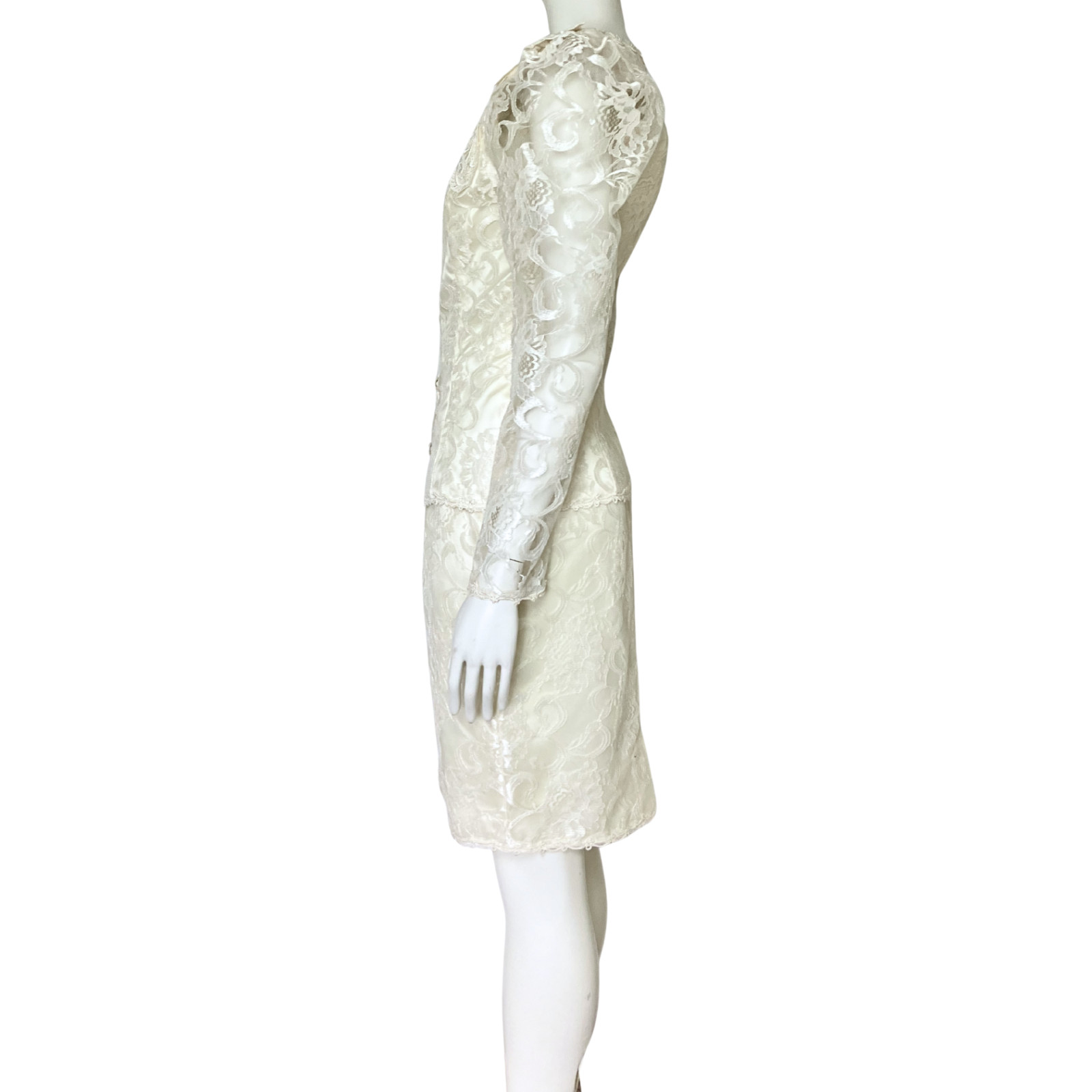 Vintage 80s Scott McClintock Ivory Lace Wedding Skirt Suit Set. XS 4. Bridal